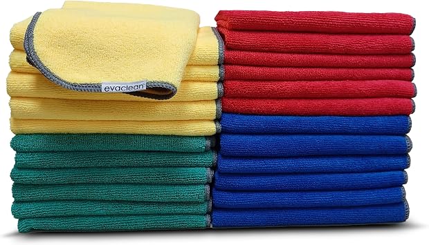 EvaClean Premium Microfiber Cleaning Cloth 16"x16" - Reusable, Washable, Non-Scratch, Microfiber Towels for Cleaning, Dusting, Polishing, High Absorbency & Durability, 4 Colors, 24-Pack
