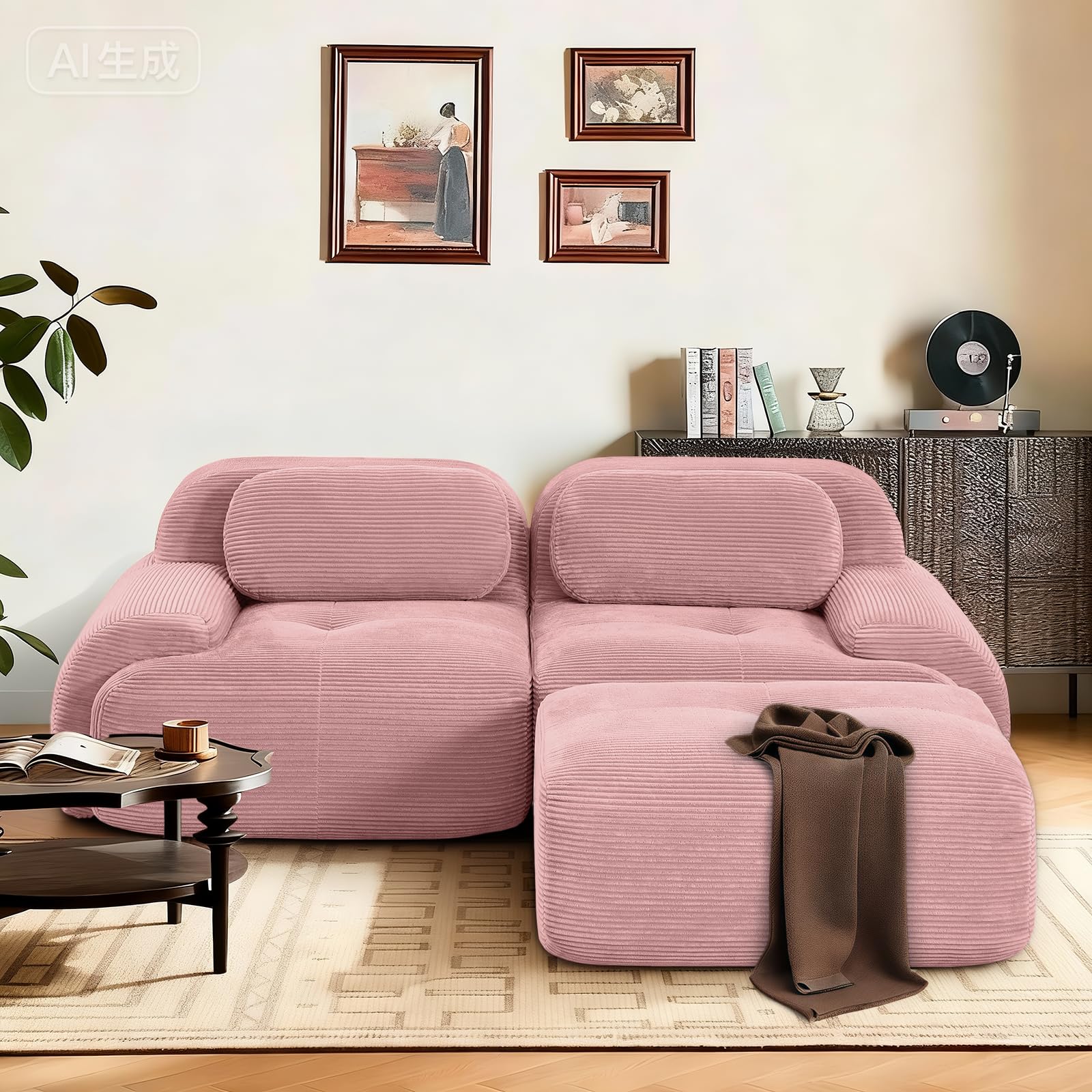 SoarFlash 81” Sectional Cloud Boneless Sofa Couches for Living Room-2 Seater L-Shaped Modern Lounge Couch-No Assembly Modular Corduroy Convertible