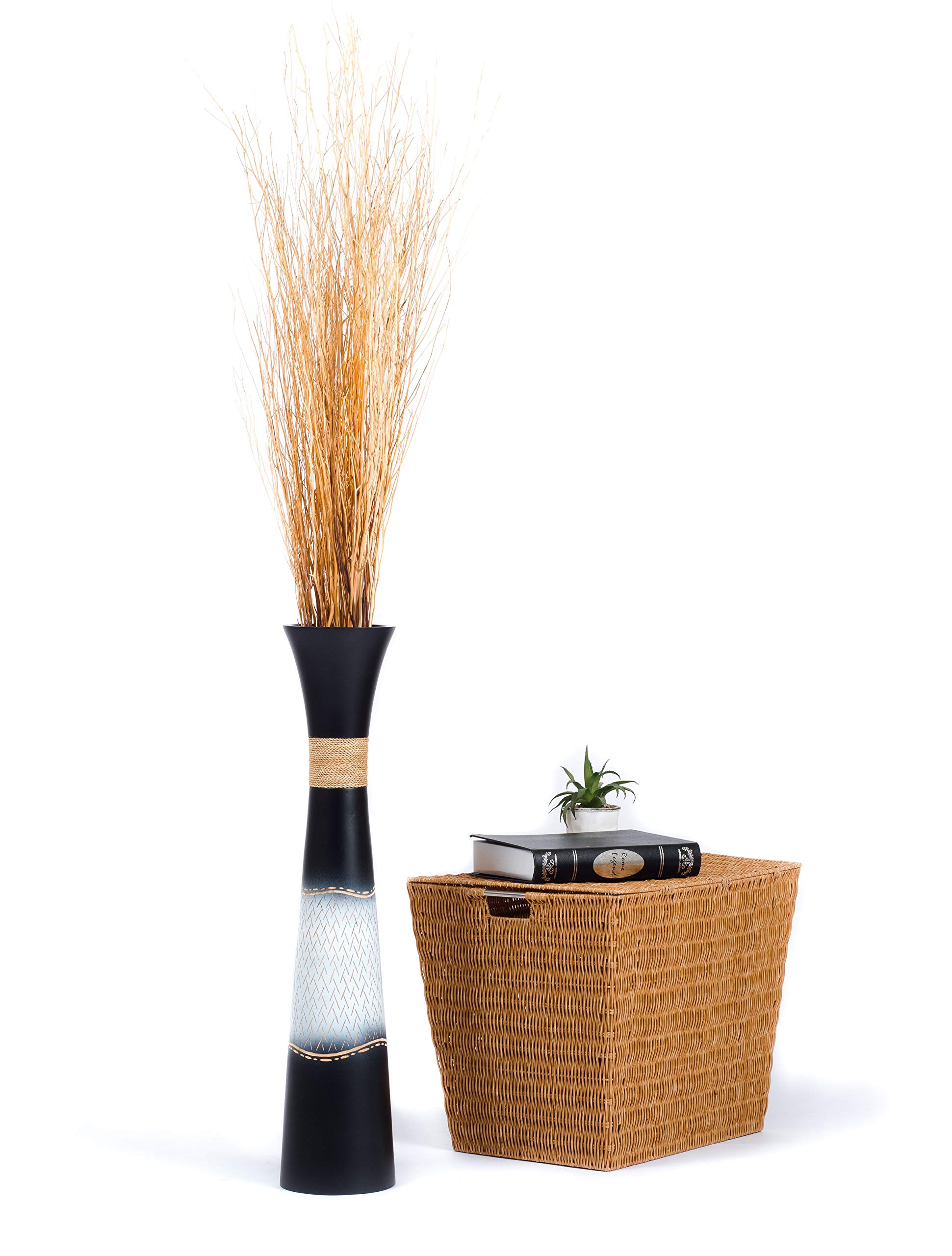 Leewadee Vaso da Terra Grande 65 cm Legno di Mango Pampas & Fiori Secchi