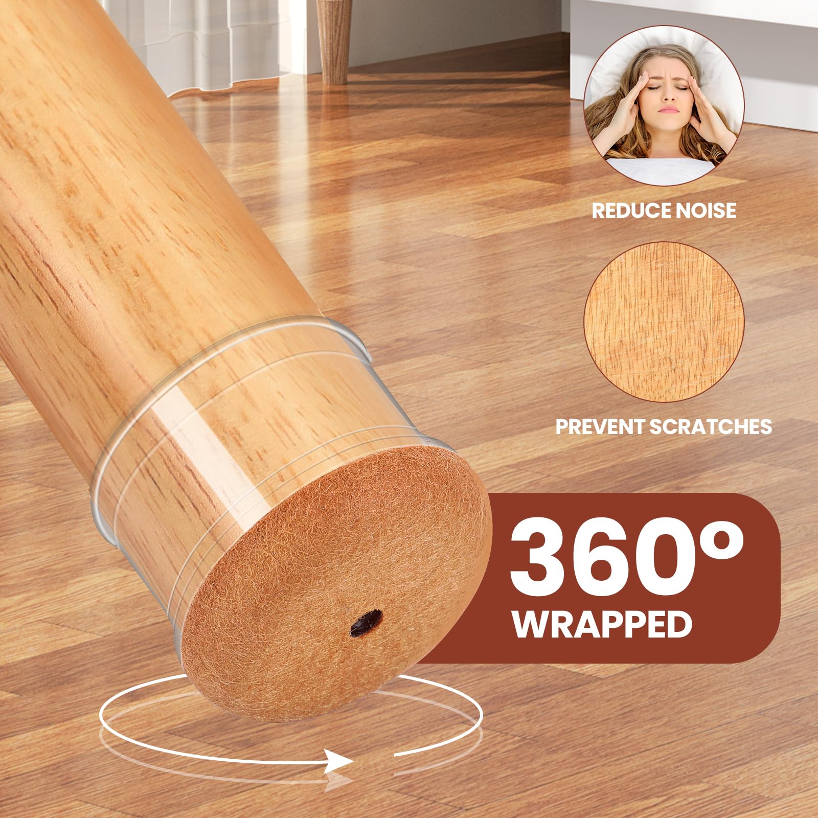 Chair Leg Floor Protectors - 32 Pack, Felt & Silicone Caps For Hardwood Floors, Anti-Scratch & Noise Reduction