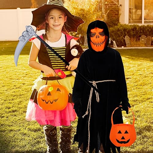 Miniatura 4 de Toulite Disfraz de calabaza de espantapájaros de Halloween, juego de disfraz de calabaza parca de calabaza, máscara de calabaza, bolsa de dulces