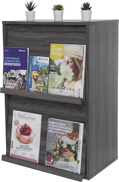 Iris Ohyama, Storage unit with 2 folding doors /Wooden Cabinet/Flap rack/Storage Cabinet, Adjustable shelf height 3.2 cm, Office, Living Room - Flap Rack - CHR-2 - Grey Oak