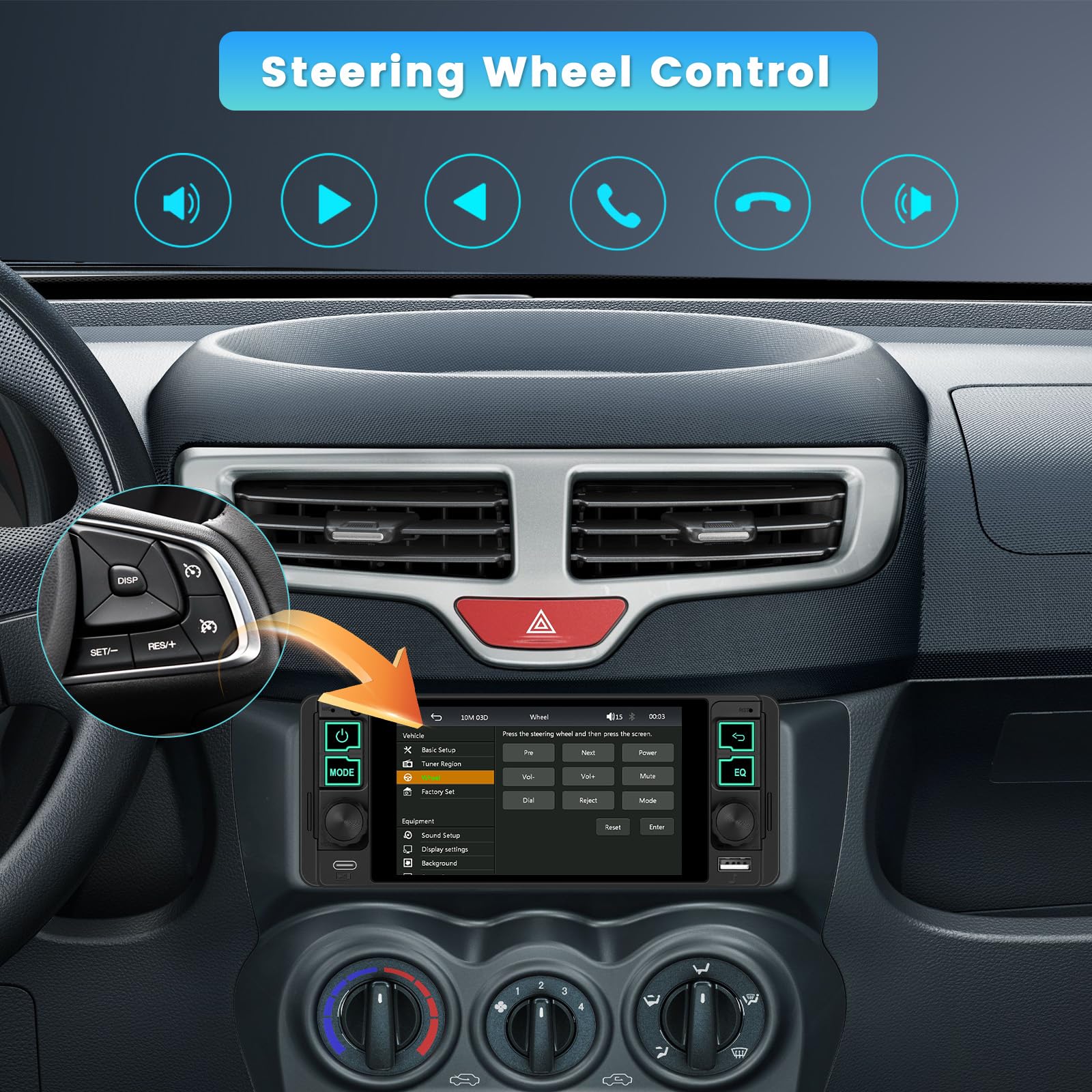 Inefala Radio samochodowe 1 DIN z 5,1-calowym ekranem, bezprzewodowy Carplay, Android Auto, Bluetooth, Mirror Link, radio FM, USB Type-C, tylna kamera, mikrofon