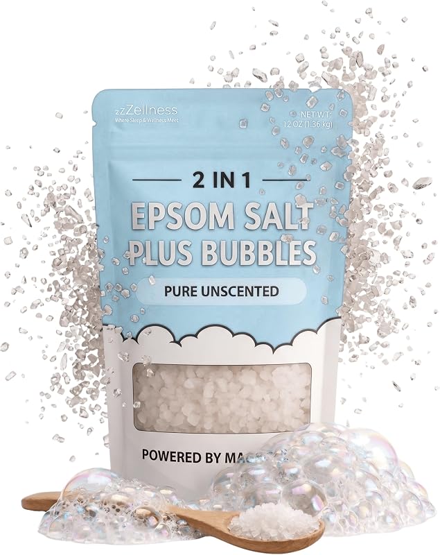 ZZZELLNESS Sal de Epsom com Espuma sem Fragrância – Sulfato de Magnésio para Banho – 340 g