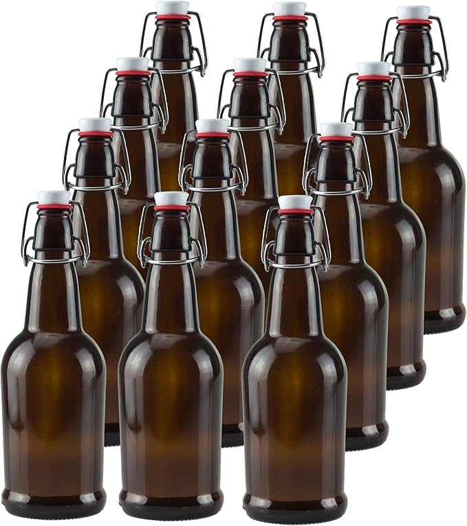 Ilyapa 16 Ounce Amber Swing Top Glass Beer Bottles for