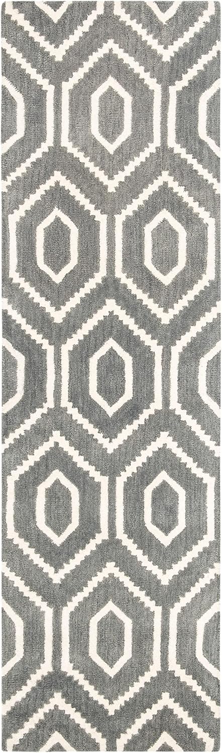 SAFAVIEH Himalaya Collection Runner Rug - 2'3" x 6', Dark Grey & Ivory, Handmade Wool, Ideal for High Traffic Areas in Living Room, Bedroom (HIM902F)
