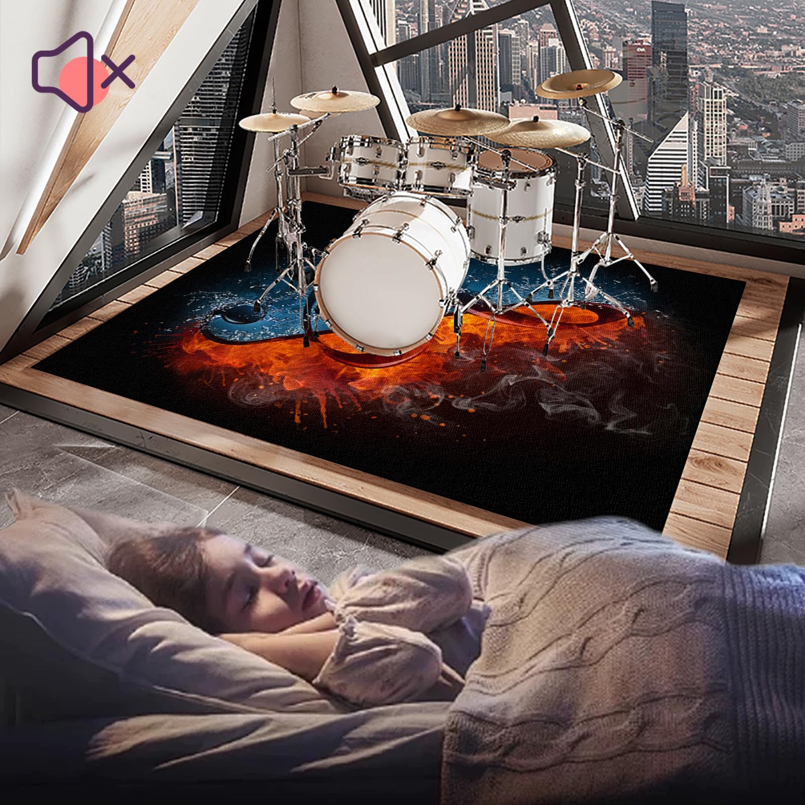 Schallschutz Teppichmatte - Trommel Teppiche Drum Teppich - Drum Rug rutschfeste Drum Matte für Akustik Schlagzeug Drum Kits Bass Drum Elektronisch Snare Klavier Musikinstrumente Teppich 180 x 140 cm