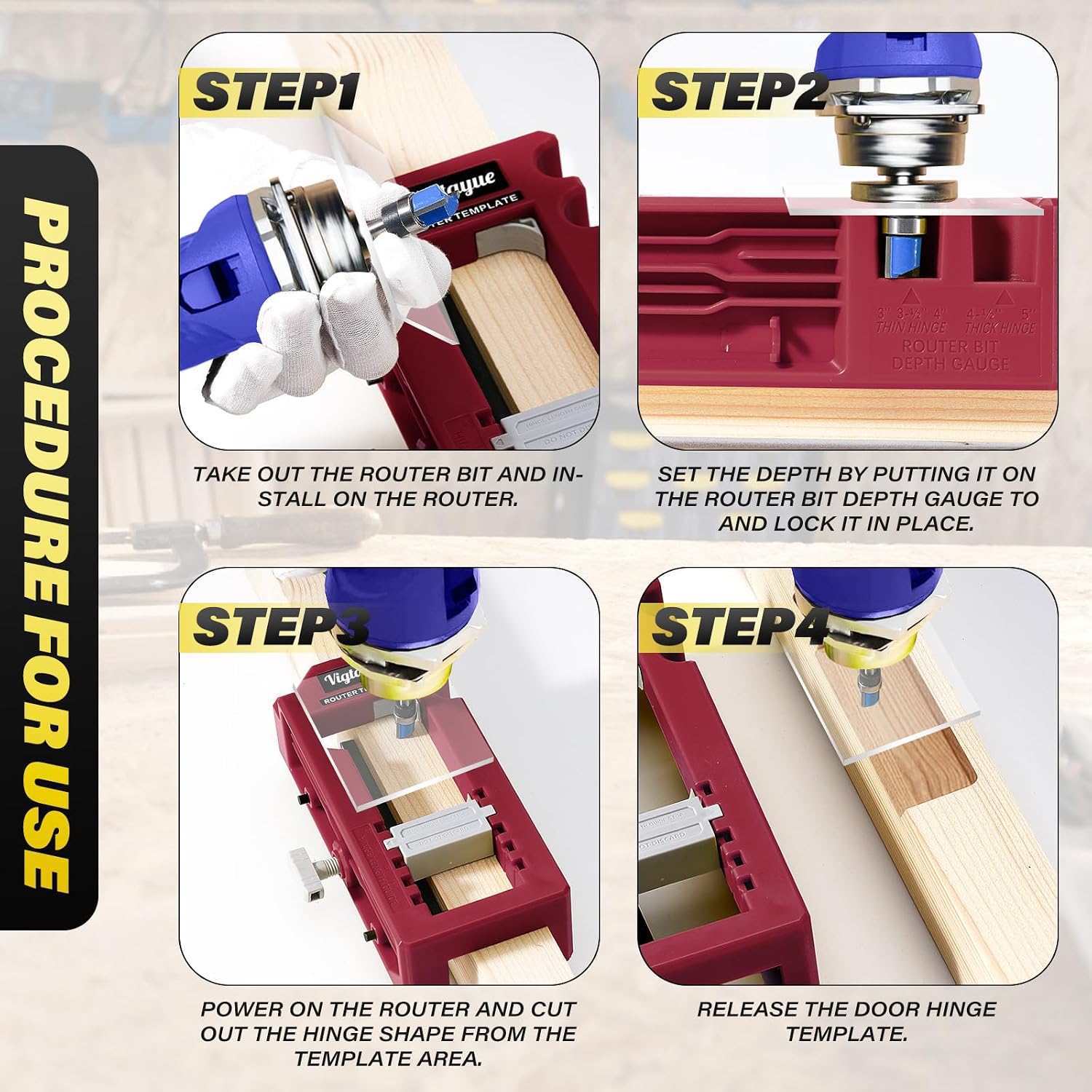 Door Hinge Jig Router Template for Woodworking | Fits 3-5 inch Door Hinges, Supports Square and 1/4 inch Radius Corners, Adjustable Router Template for Door Installation