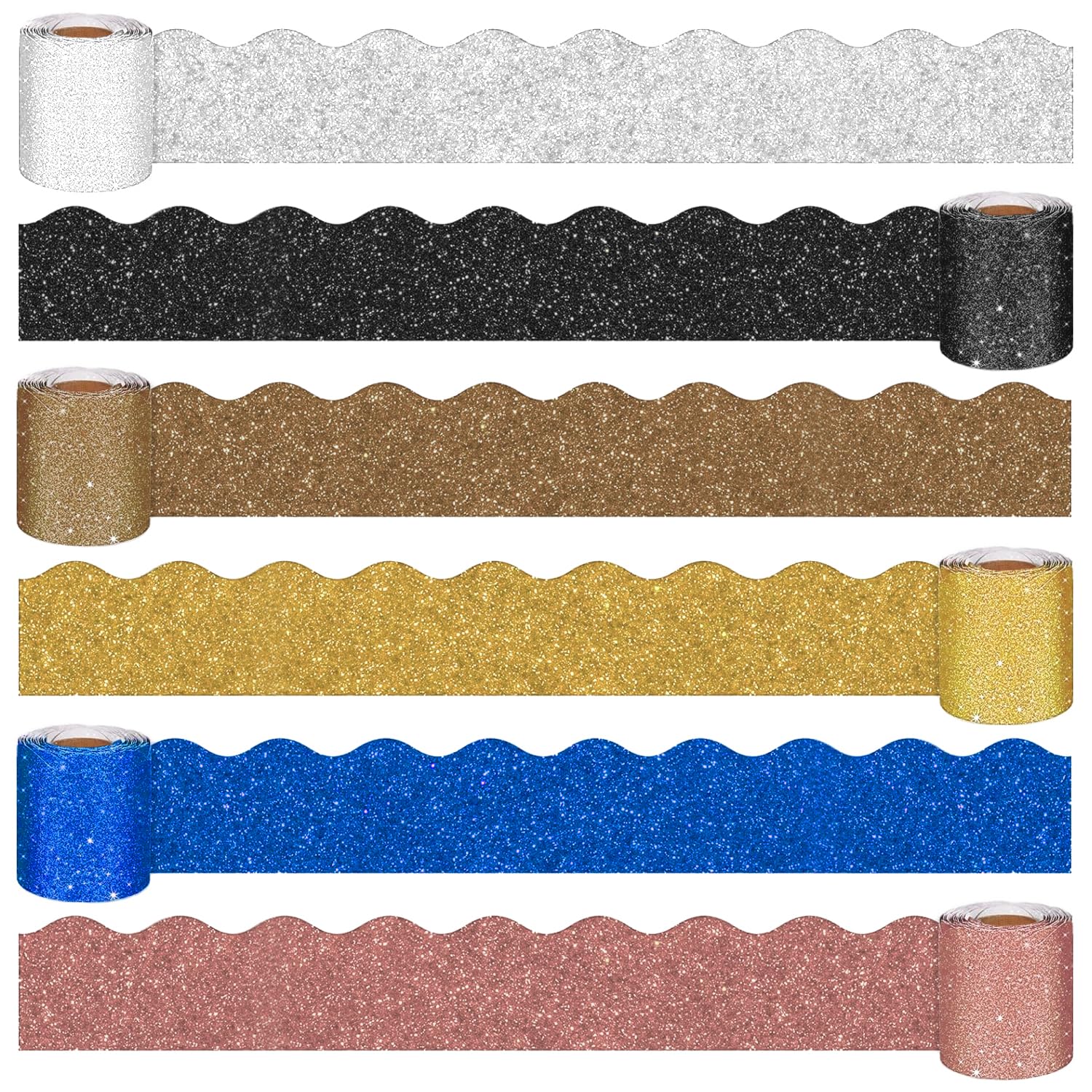 Buy 196.8 Feet Bulletin Board Borders, 6 Rolls Colorful Glitter