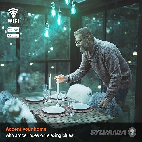 Miniatura 5 de Sylvania WiFi LED Smart ST19 RGBW - Bombilla de filamento de color y acabado ámbar, 7 W eficiente, para AlexaGoogle Assistant, 2000 K, no requiere