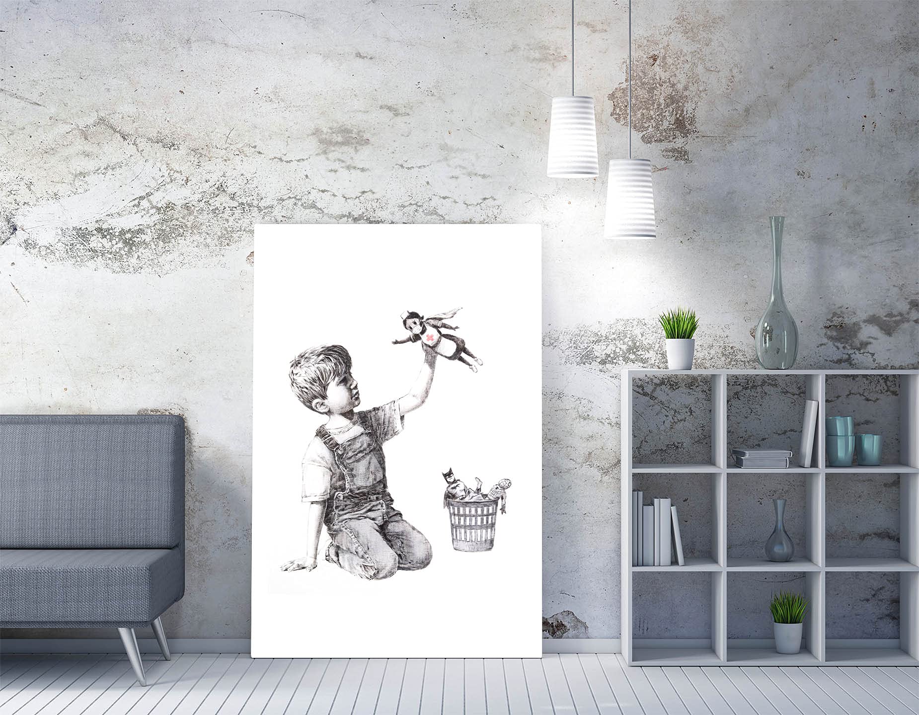 Canvasartshop Silver - Banksy Superhero Nurse- Canvas Wall Art Picture Print (18X12)