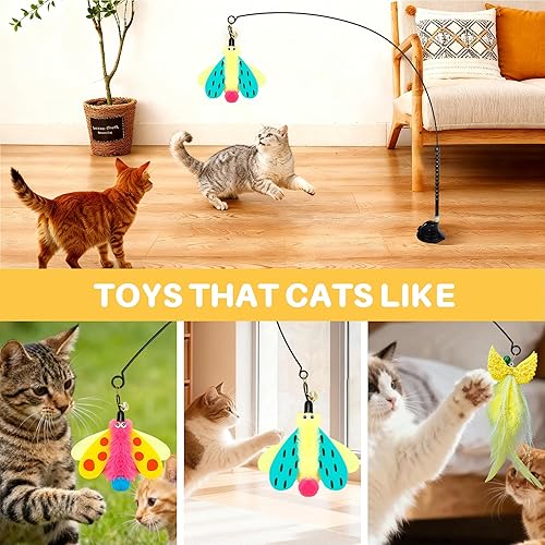 Miniatura 4 de Walfront Juguetes para gatos, juguetes interactivos para gatos, 4 juguetes realistas de insectos voladores + 2 juguetes para gatos, la base puede