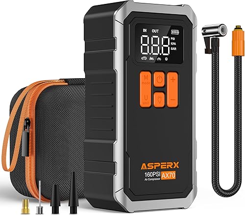 160PSI Tire Inflator Portable Air Compressor - Cordless Air Pump for Car Tires with 10000mAh Battery, 4+N Smart Modes, Digital Pressure Gauge, LED