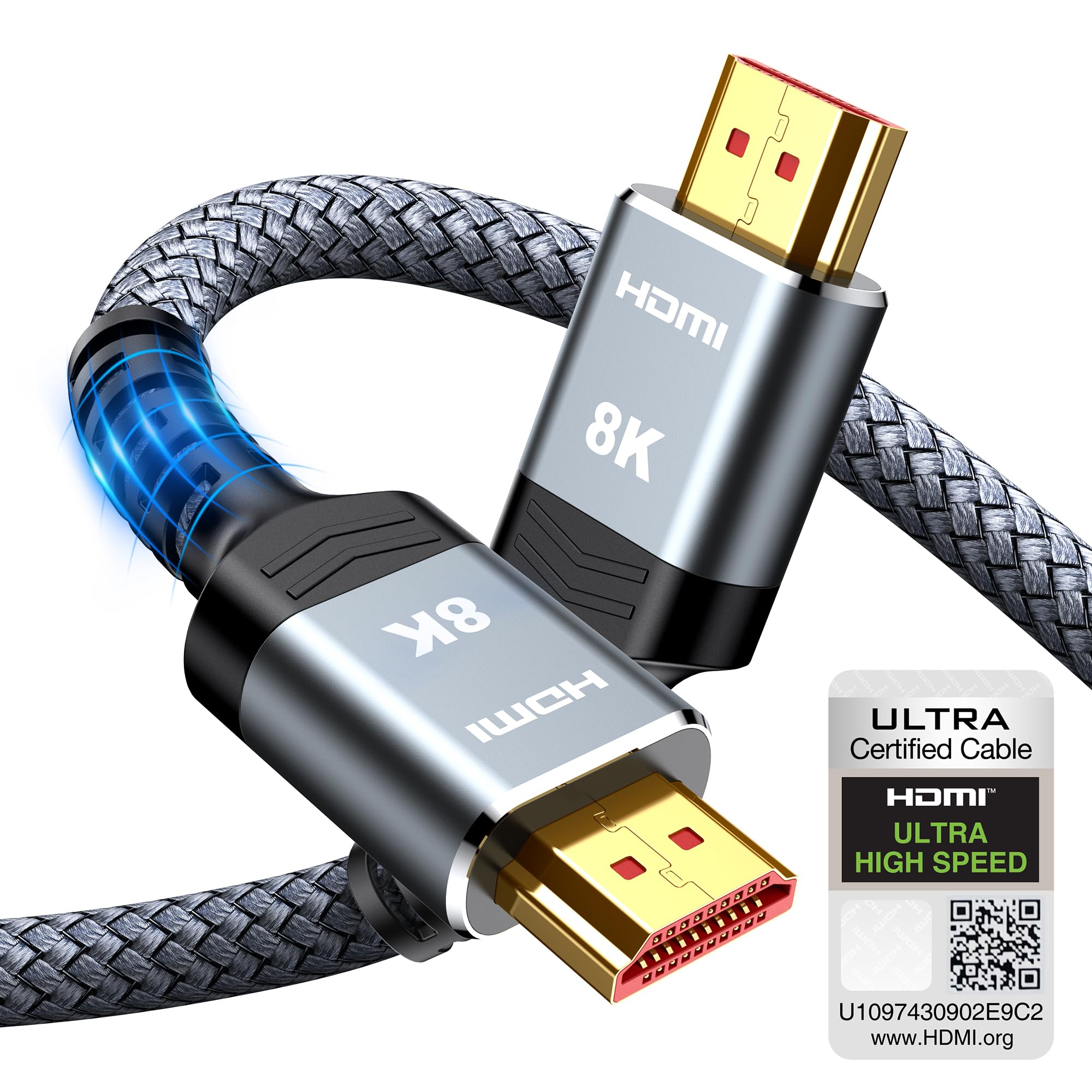 10K 8K HDMI Cable 2M Certified, Snowkids HDMI 2.1 Cable Ultra HD High Speed 48Gbps, 8K@60Hz 4K@120Hz HDMI Lead eARC HDR10 HDCP 2.2/2.3, Compatible for PS5/4 for X-box/HDTV/Blu-ray10K 8K HDMI Cable 2M Certified, Snowkids HDMI…