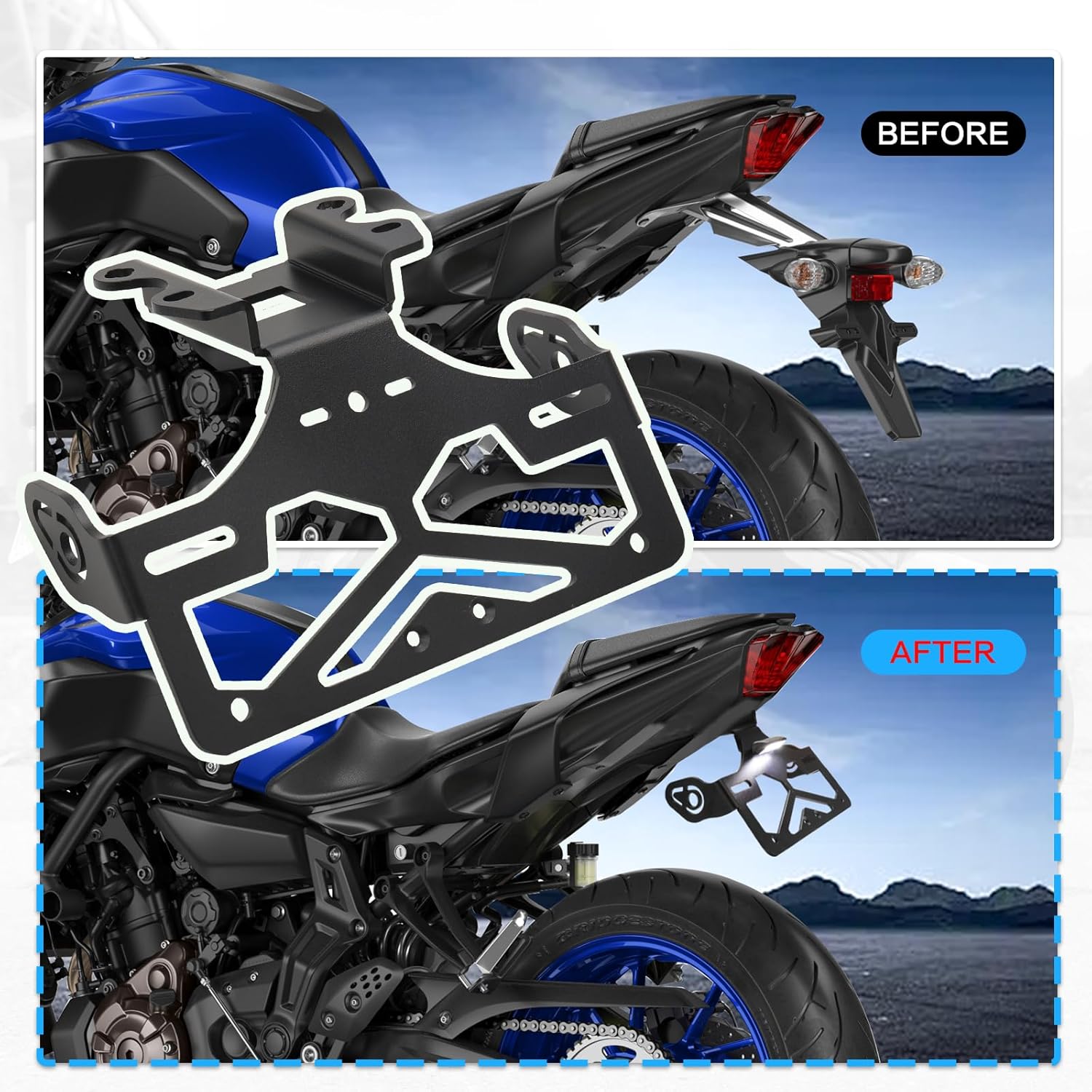 MT-07 Fender Eliminator Kit Tail Tidy Fit for MT-07 FZ-07 2021-2024, YZF-R7 2021-2025 Fender Eliminator Bracket with LED License Plate Light for OEM &Aftermarket Turn Signal