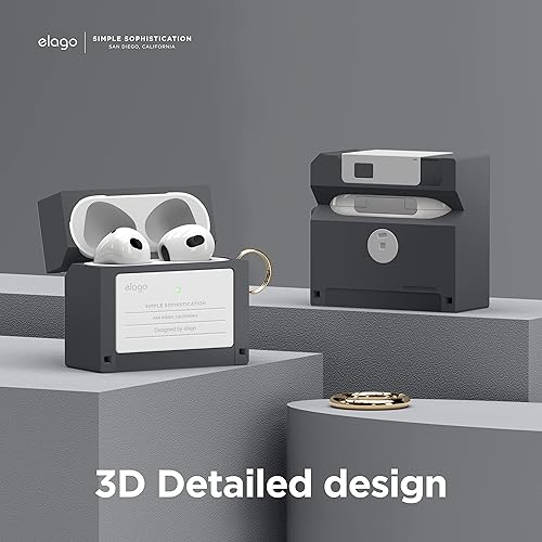 Miniatura 4 de elago Funda de disquete compatible con AirPods de 3 generación, compatible con AirPods 3, mosquetón incluido, resistente a los golpes, protección