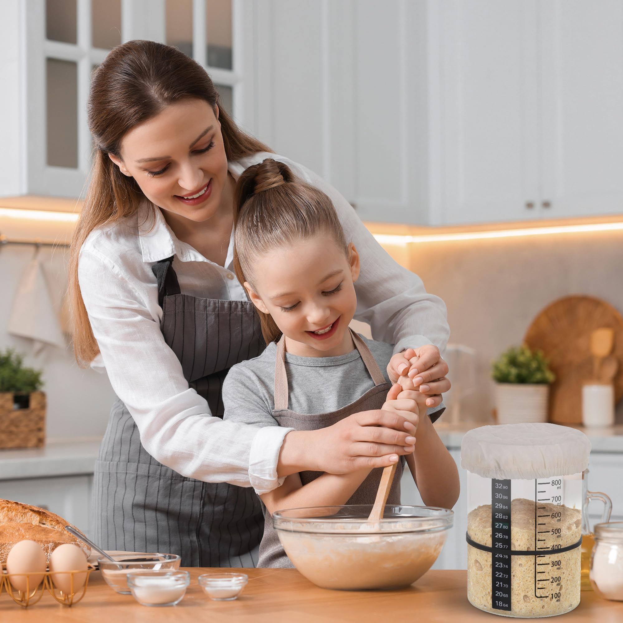 Słoik do fermentacji zakwasu 900 ml z drewnianą pokrywką, zestaw startowy