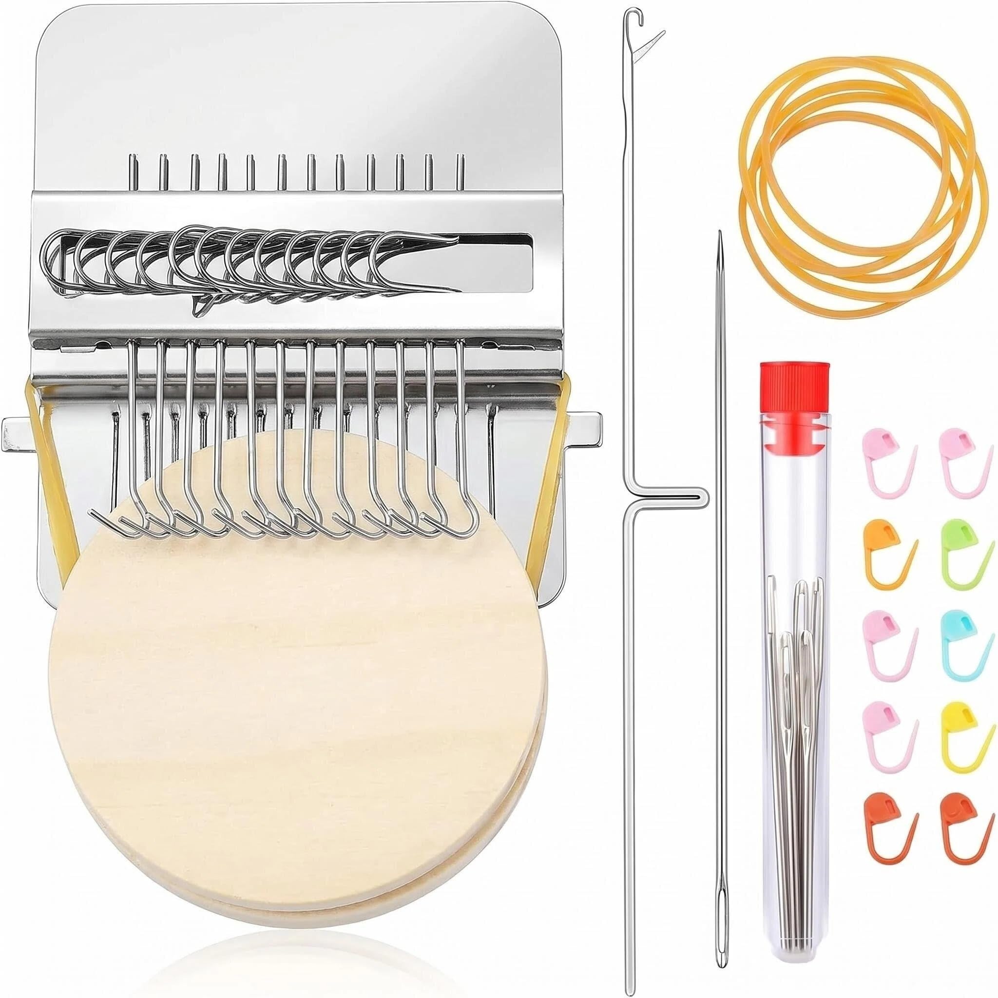 Darning Loom Small – 14 Hooks Speedweve Type Weave Tool, Mini Mending Loom for Jeans Socks Clothes, Portable Weaving Loom with Crochet Hook & Sewing Needles, DIY Thread Repair Kit