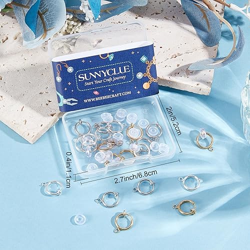 Miniatura 6 de SUNNYCLUE 1 caja de 30 convertidores de aretes de latón, ganchos para abrazar con bucles abiertos, almohadillas para aretes, clips para hacer joyas,