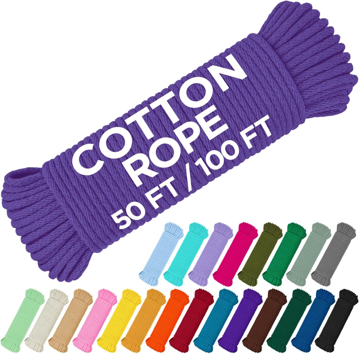 Amazon.com: TECEUM Cotton Rope 3/16” (5 mm) – 50 FT – Strong All ...