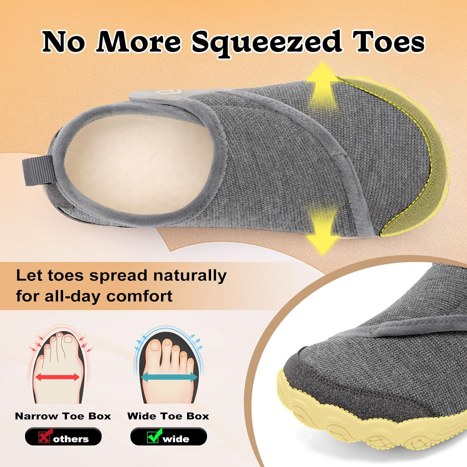 relxfeet Women's Wide Width Slippers Adjustable Diabetic Shoes Non-Slip Indoor Outdoor House Shoes for Swollen Feet Bunions - Image 3