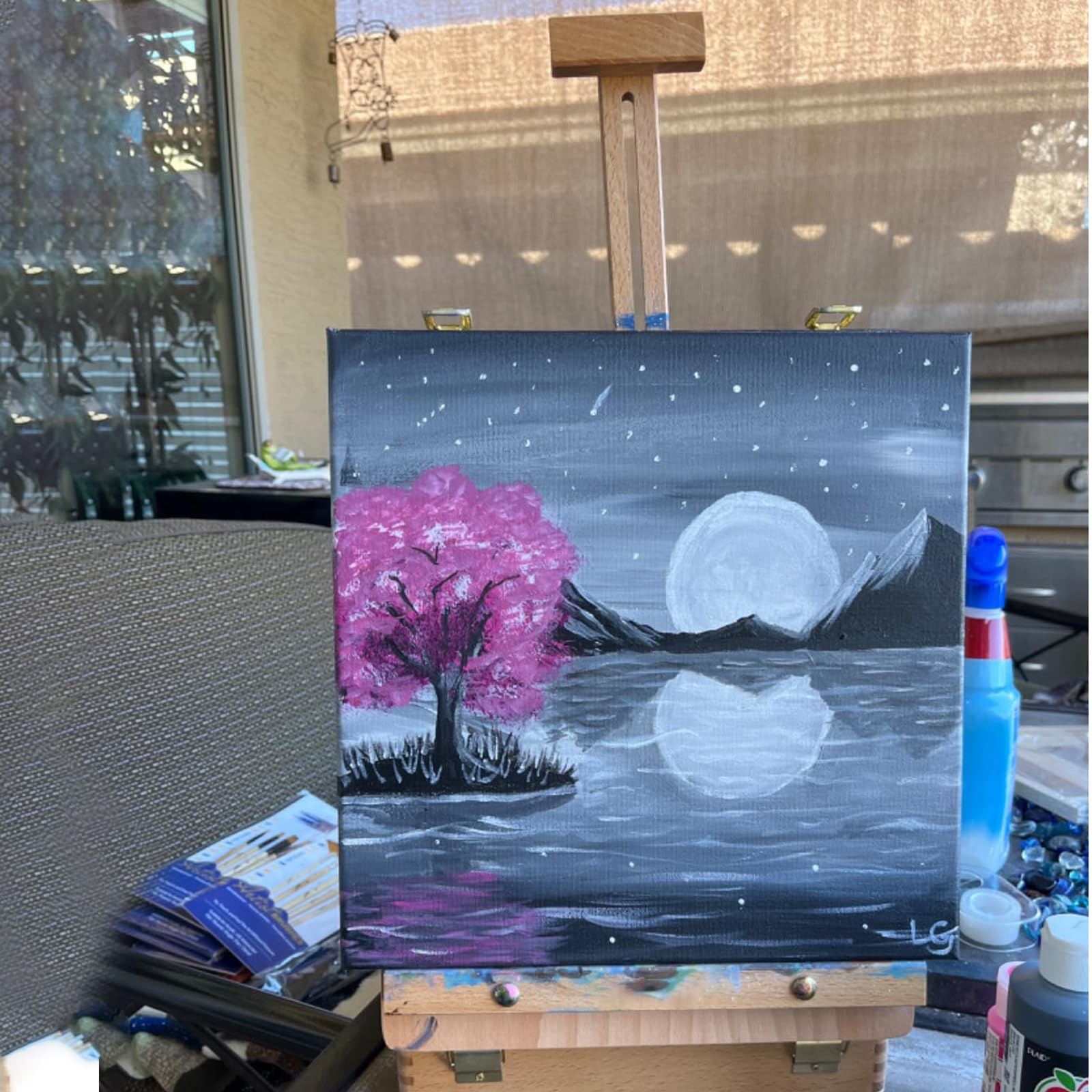 Caballete de mesa de madera, caja de almacenamiento de pintura ajustable, caballete de arte portátil para pintura, dibujo, artistas