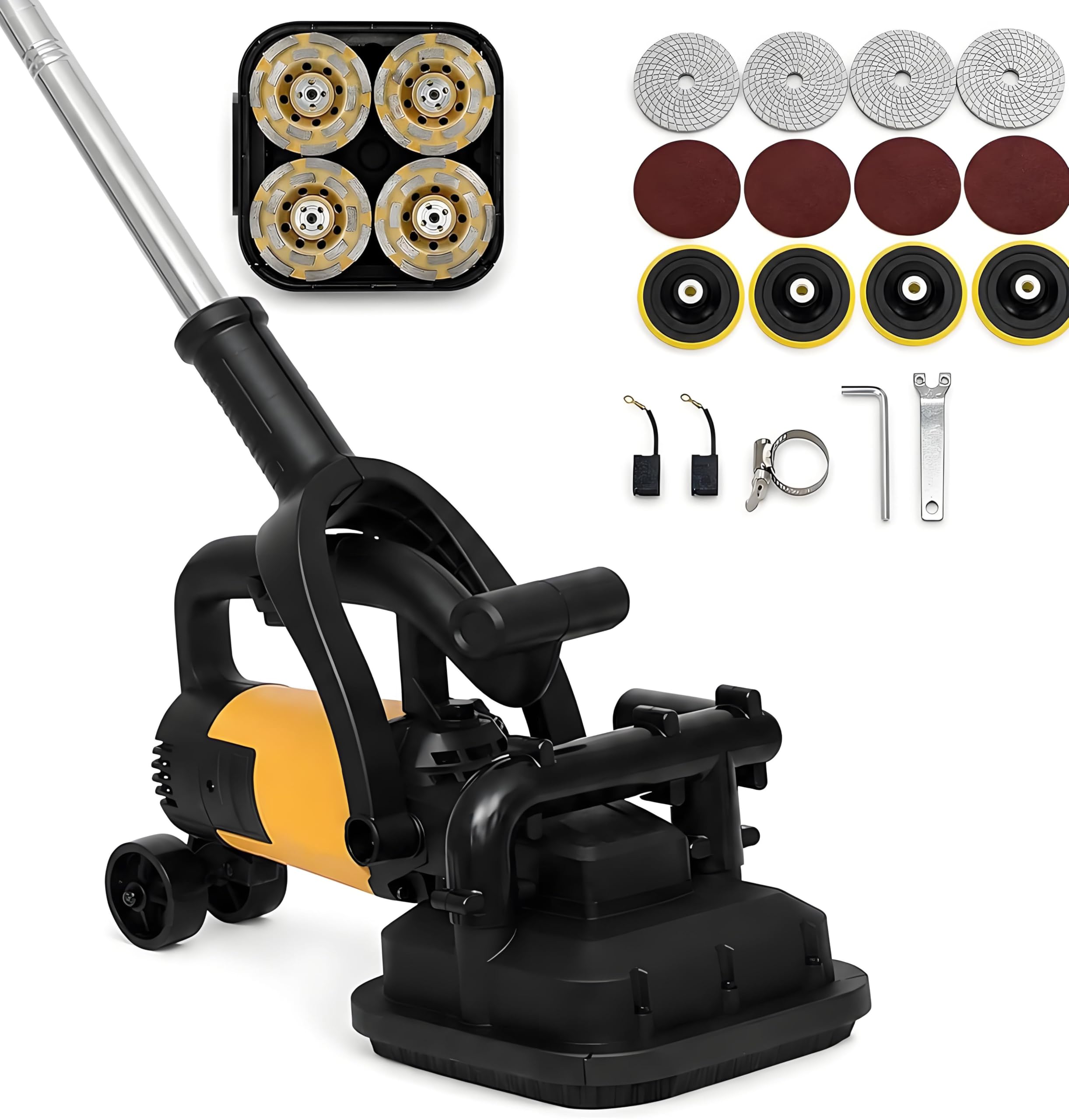AiODiO 4-Head 3800W Concrete Floor Grinder with Extendable Rod,3800W Concrete Grinder with 6-Speed Control, 6000 RPM Ergonomic Handle,for Grinding Concrete, Cement,