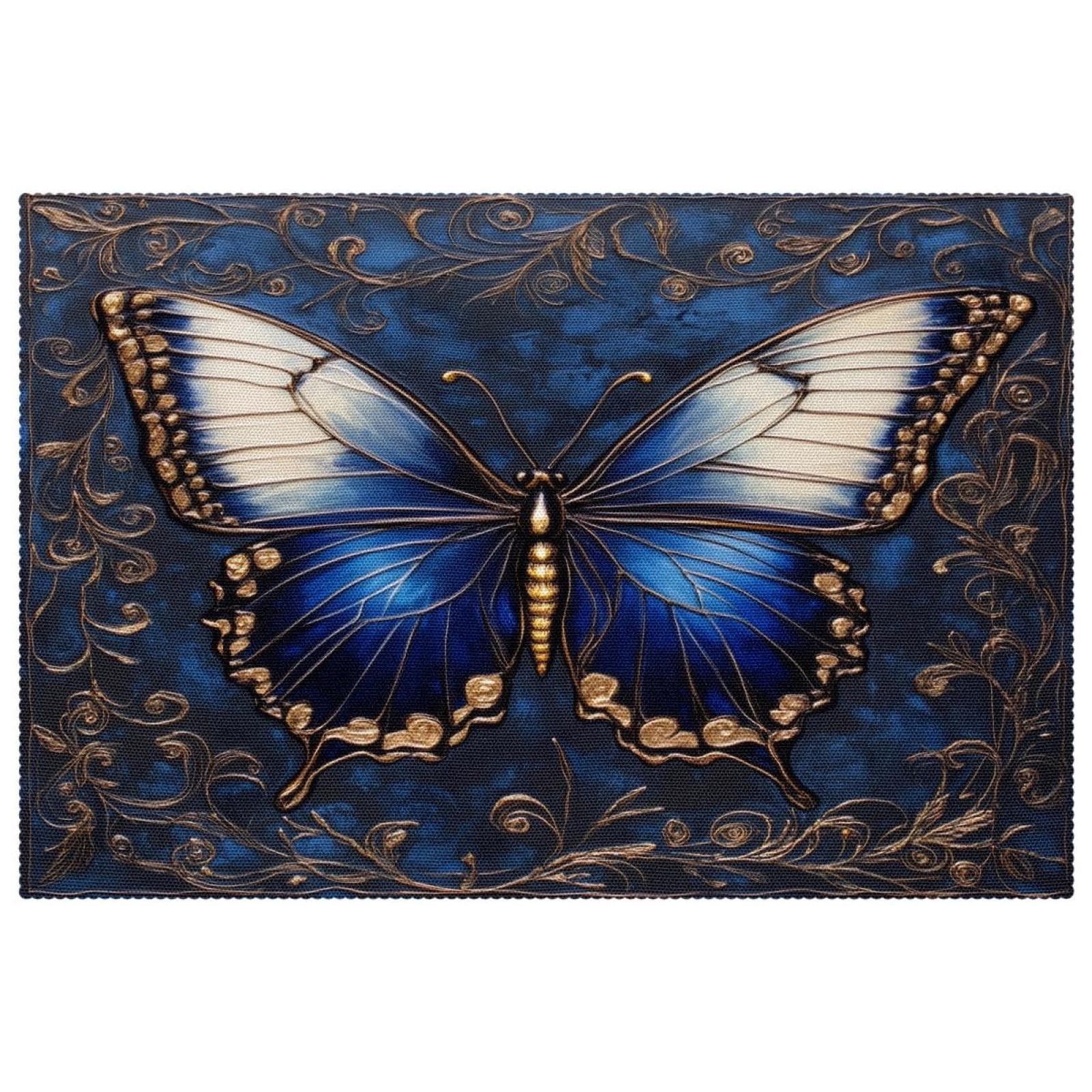 Set de table antidérapant papillon bleu lot de 6 lavable 30x45cm