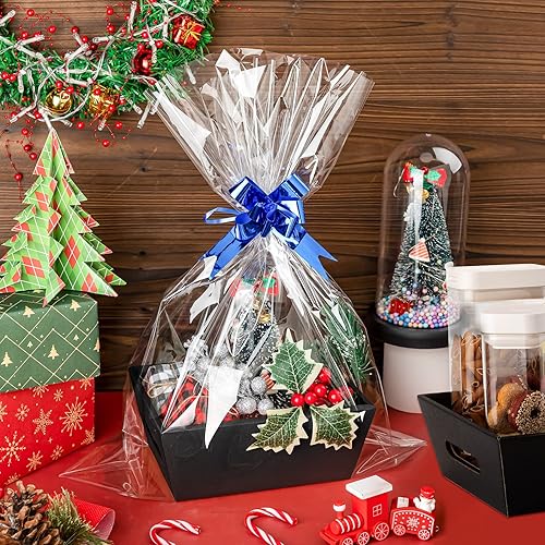 Miniatura 5 de Fainne 106 cestas vacías para regalos, cesta de regalo a granel incluye 30 cestas de regalo vacías con asas, 40 bolsas de plástico y 36 lazos