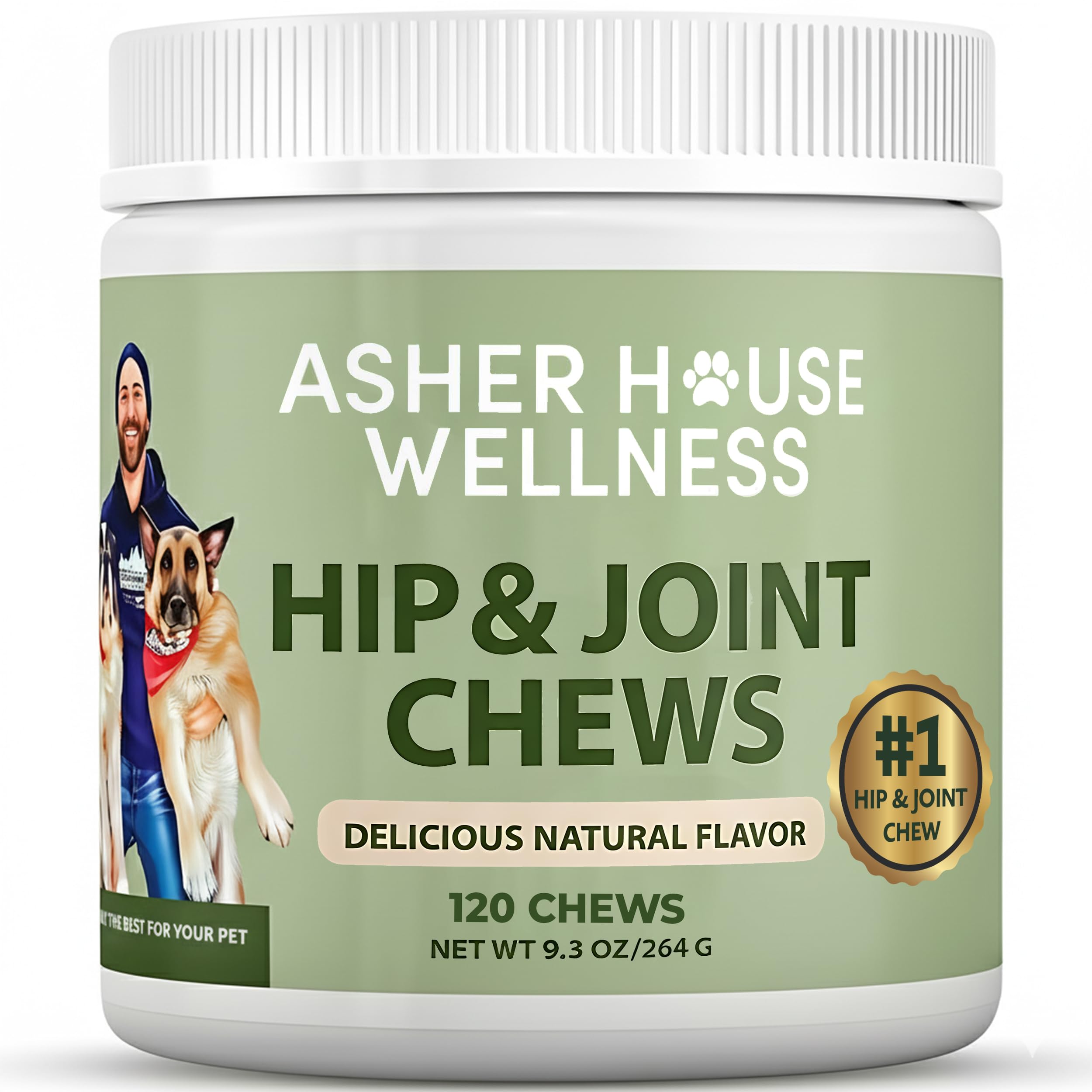 Asher House Wellness Hip and Joint Supplement for Dogs - Natural Soft Chew with MSM, Chondroitin, Glucosamine, Vitamins - Promotes Joint Health & Pain Relief Senior & All Dog Breeds, Large, 120 Chews
