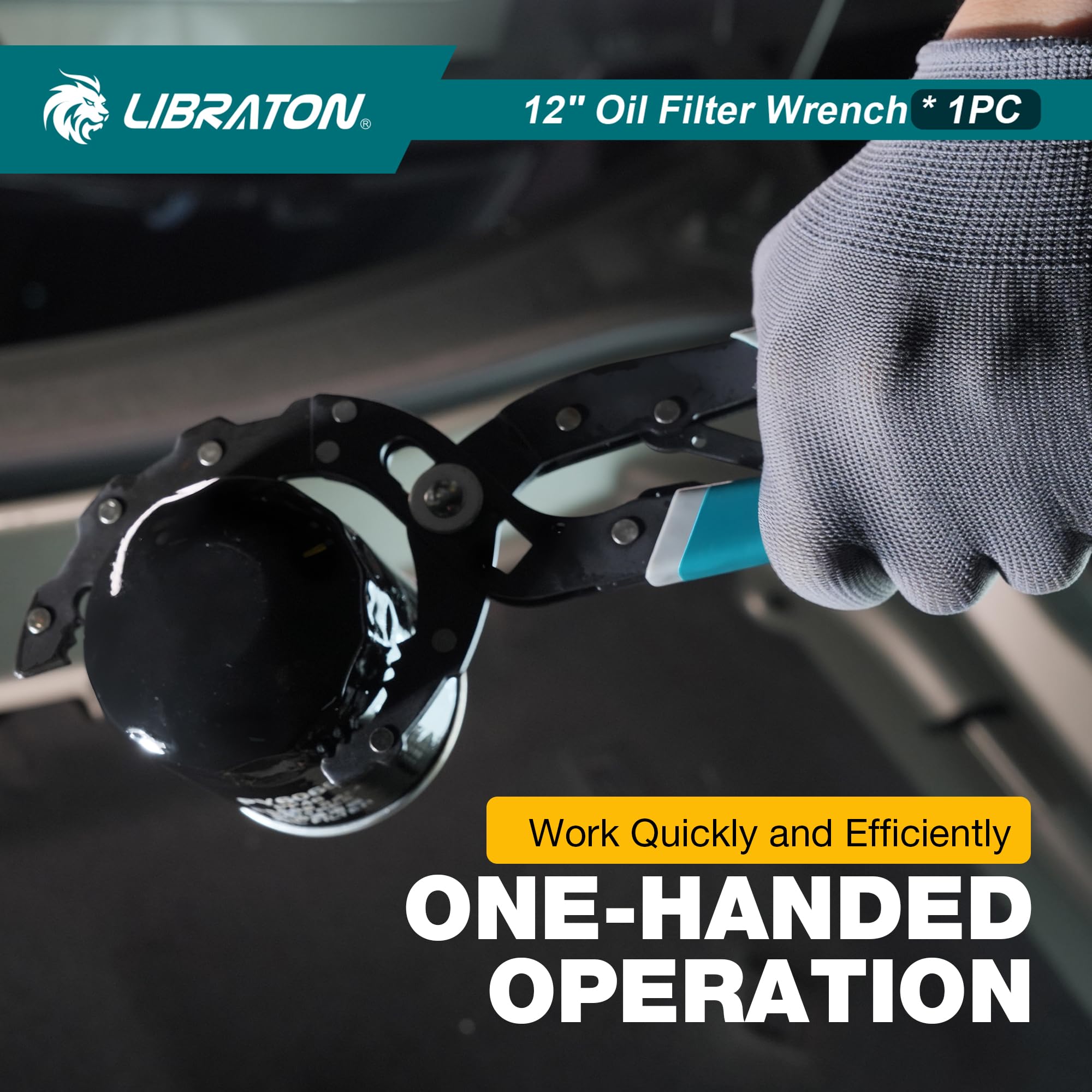 LIBRATON Llave para Filtro de Aceite de 300mm, Alicates Ajustables para Filtros de Aceite (Apertura 60-120mm), Herramienta para Quitar Filtro de Aceite, Uso con Una Mano, para Coches, Motos, Camiones