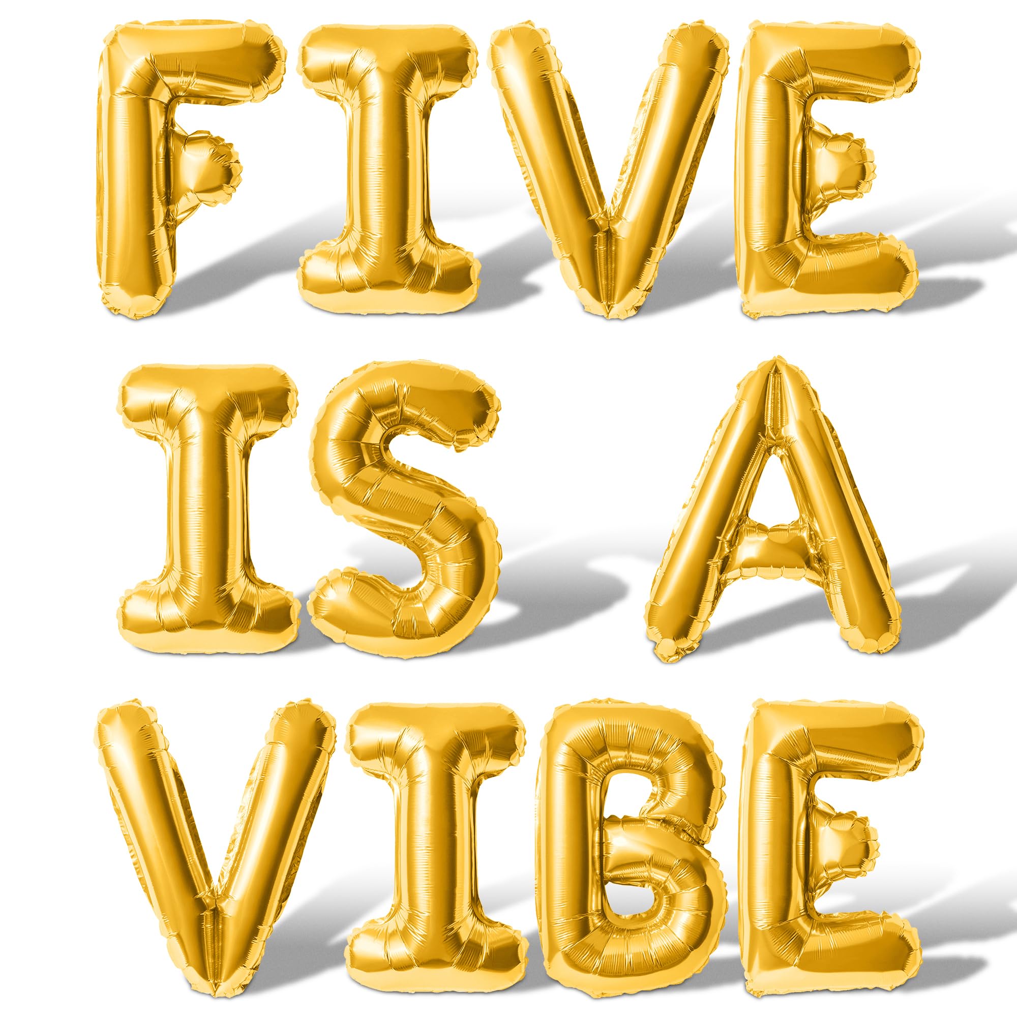 Letter Balloons - FIVE IS A VIBE 16" Inch Alphabet Letters Foil Mylar Balloon 5th Birthday Party Banner (Gold)