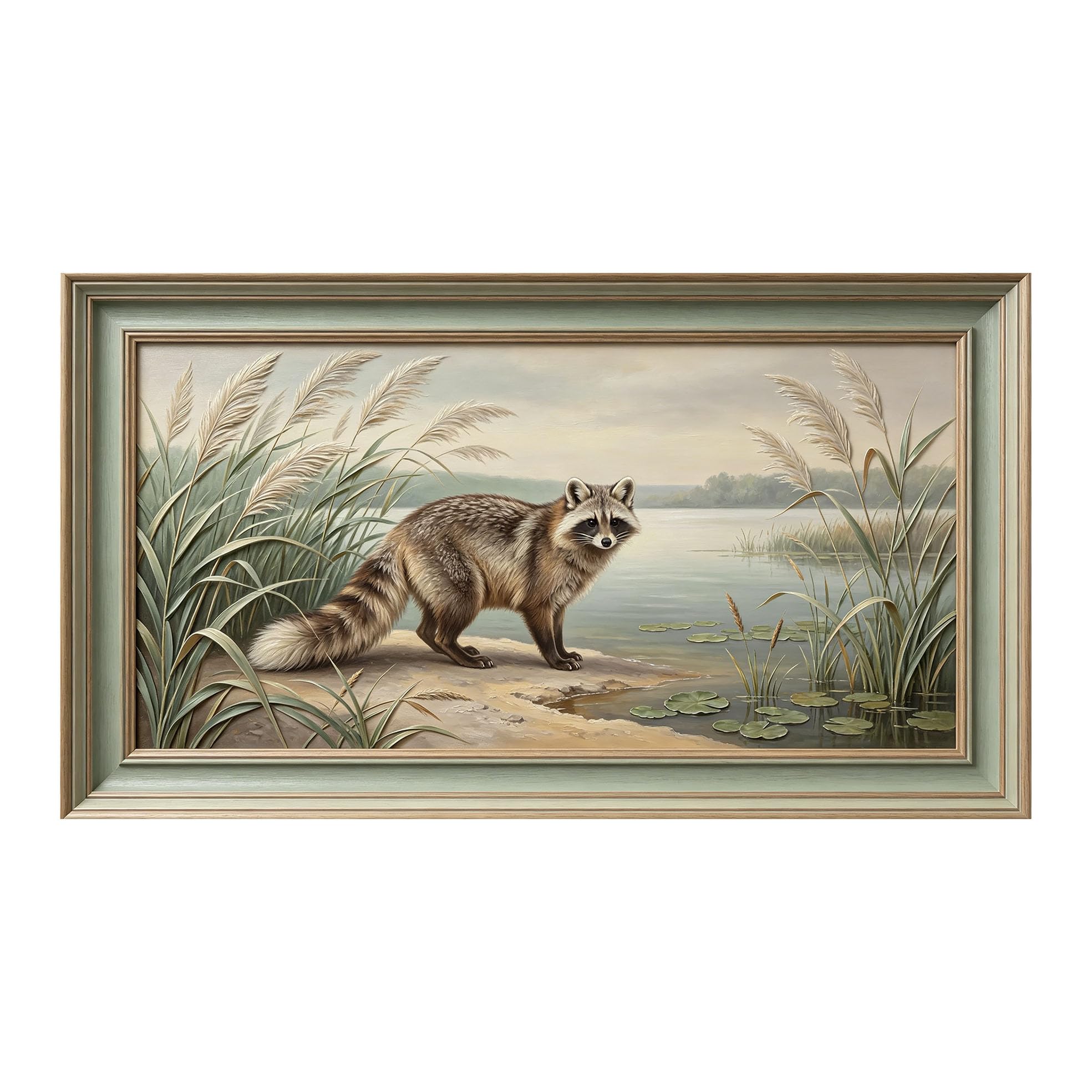 Yzpallescene 3D 3D Framed Wall Art 50cm×90cm Raccoon Lake Landscape Oil Painting Large Size SelfAdhesive Removable Wall Decor Prints Artwork for Living Room Bedroom Office