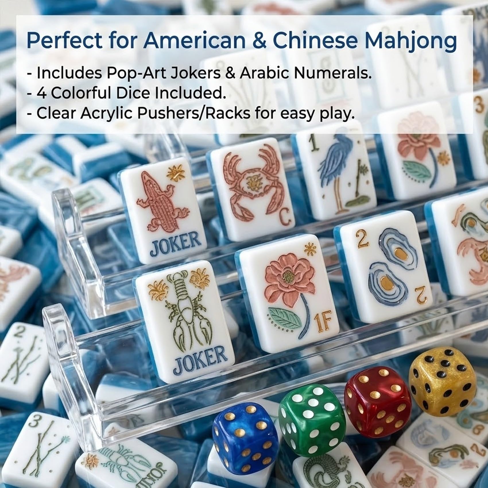 Set Mahjong, set di 160 piastrelle Mahjong americane in acrilico a 4 strati
