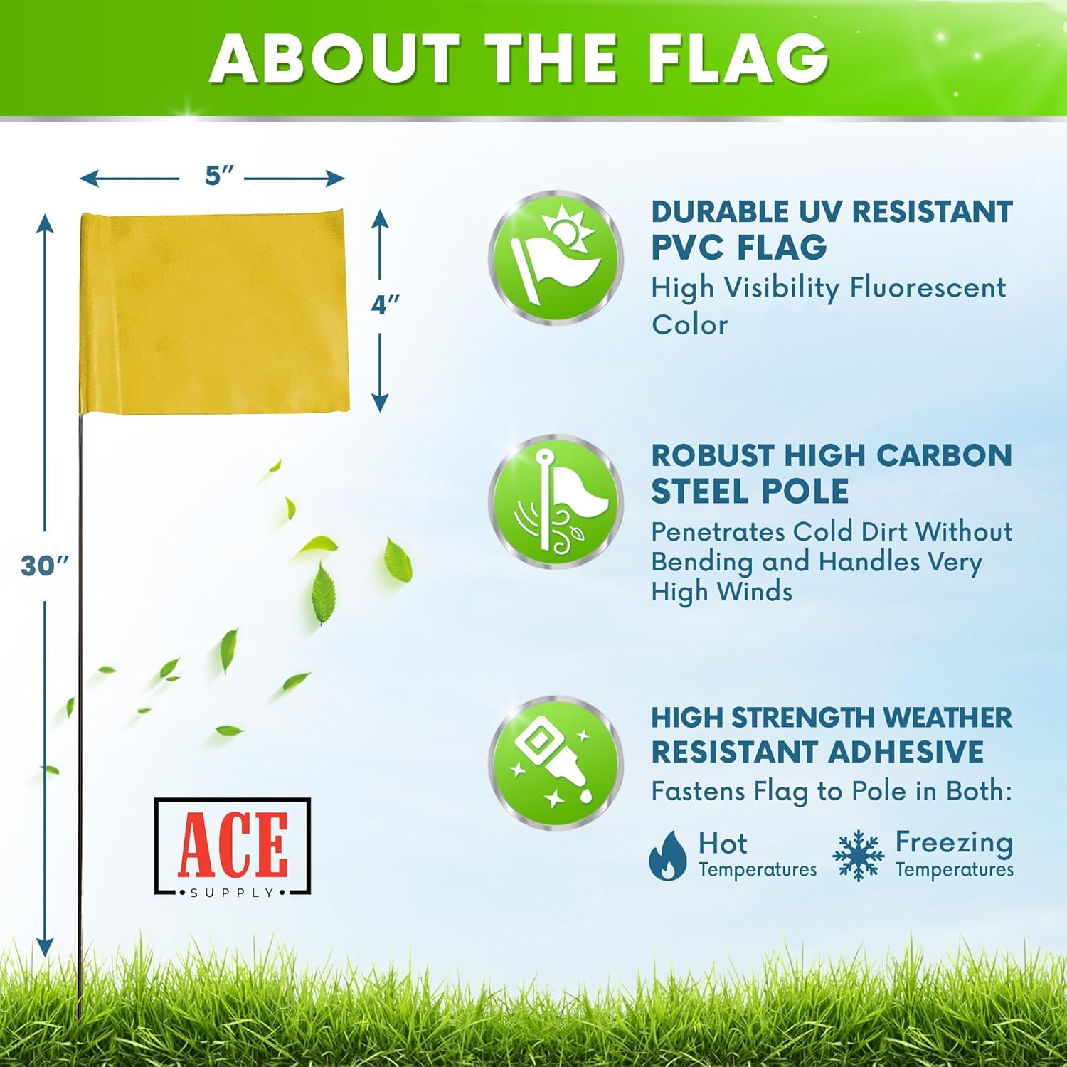 Yellow Marking Flags 100 Pack - 4x5x30 Inch Yellow Flags for Yard - Markers For Lawn, Irrigation, Landscaping, Survey & Sprinkler Head Marking