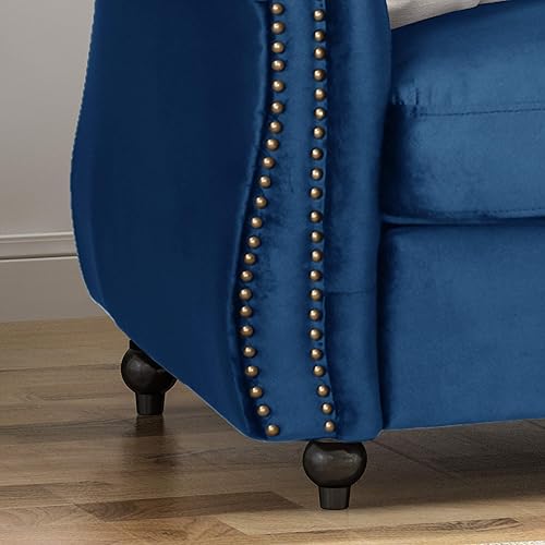Miniatura 6 de Great Deal Furniture GDFStudio Chesterfield - Sofá de terciopelo en tono joya con brazos de desplazamiento, color azul marino