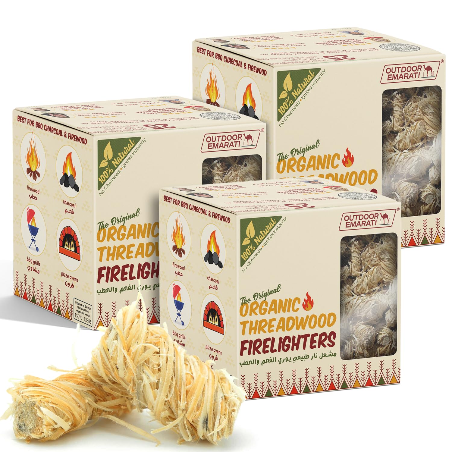 75 Pcs Fire Lighter Threadwood Firestarter, 3 Packs of 25 Fast Lighting Ignition Starters for Charcoal and Firewood for BBQ Campfires Grills Wood Based Fire Starting Cubes