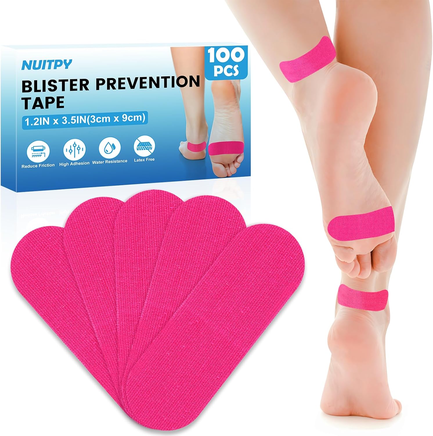 100 PCS Blister Prevention Tape, 1.2in x 3.5in Blister Tape, Precut Blister Bandages for Toes, Heels, Foot Surfaces, Fingers - Skin Color