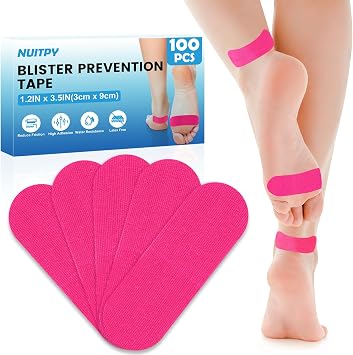 100 PCS Blister Prevention Tape, 1.2in x 3.5in Blister Tape, Precut Blister Bandages for Toes, Heels, Foot Surfaces, Fingers - Rose Red