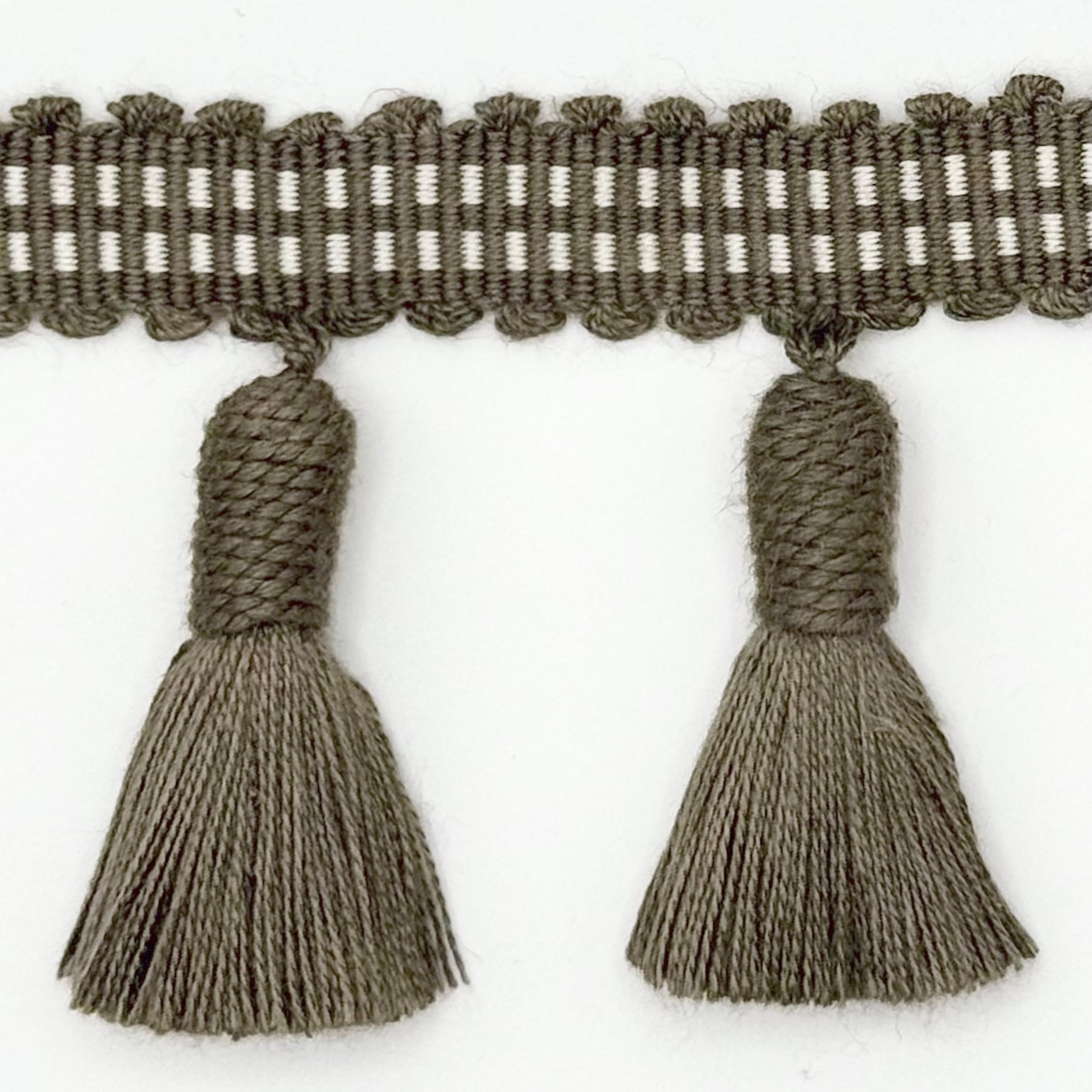 Frange à pompons taupe 6,5 cm galon ameublement ruban rideau 12m