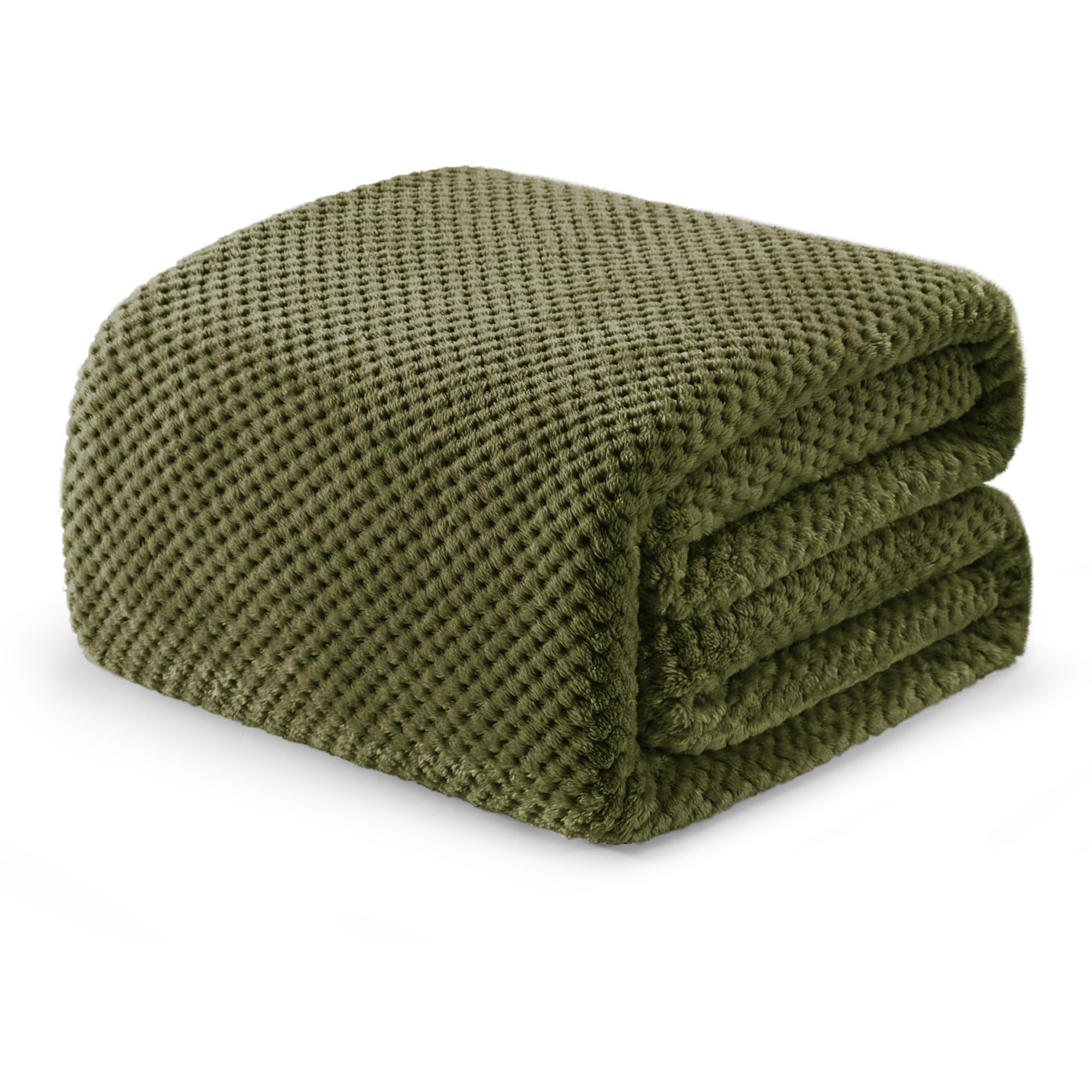 Exclusivo Mezcla Fleece Bed Blanket King Size, Super Soft and Warm Blankets for Couch, Sofa and Bed Waffle Textured, Cozy, Fuzzy and Lightweight, Olive Green, 230x265 CM — image 1