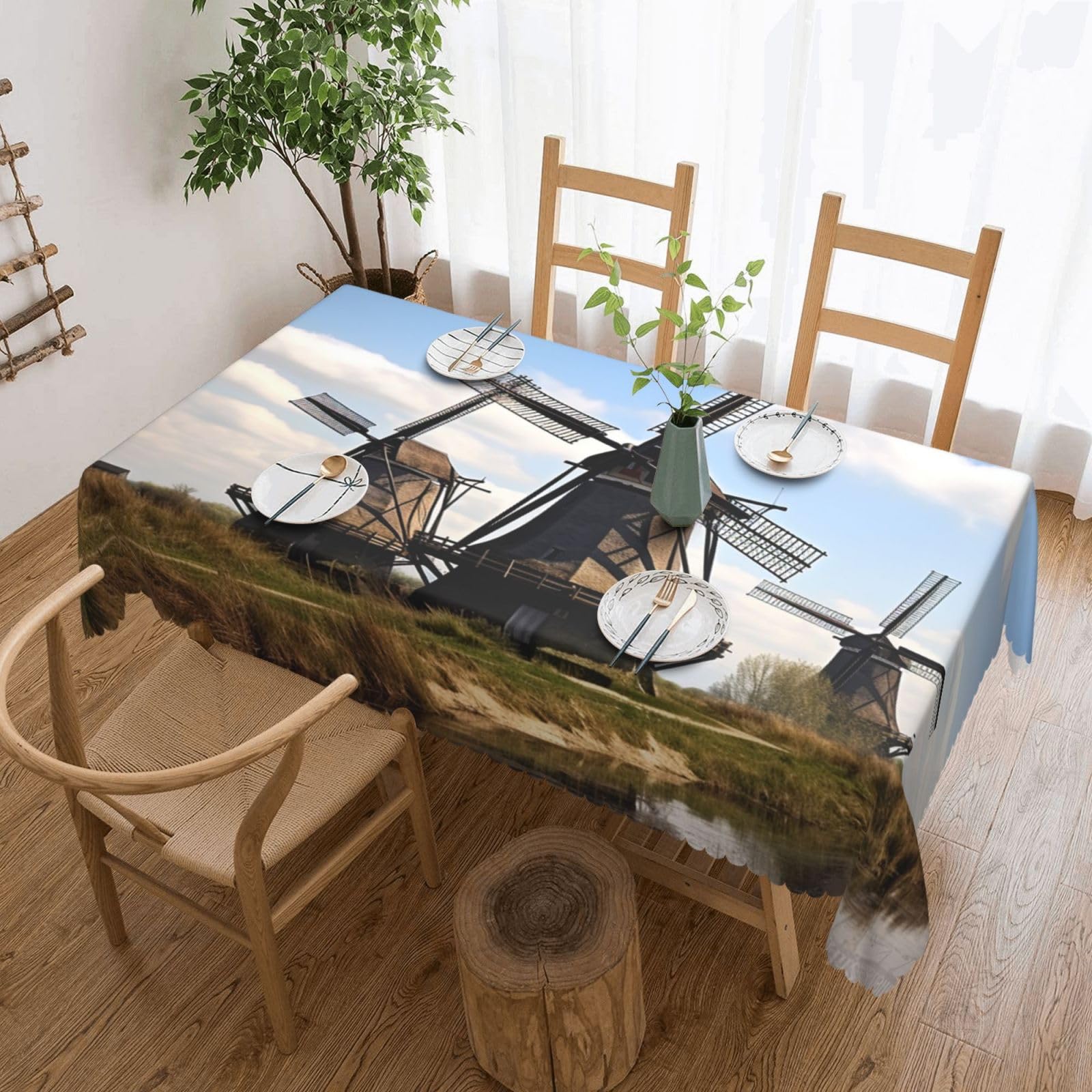 Fodpand Black Windmills Tablecloths For Rectangle Tables 72 X 54 Inches - Reusable And Washable Table Clothes Decorative Table Cover For Dining Tables, Buffet Parties, Wrinkle Resistant