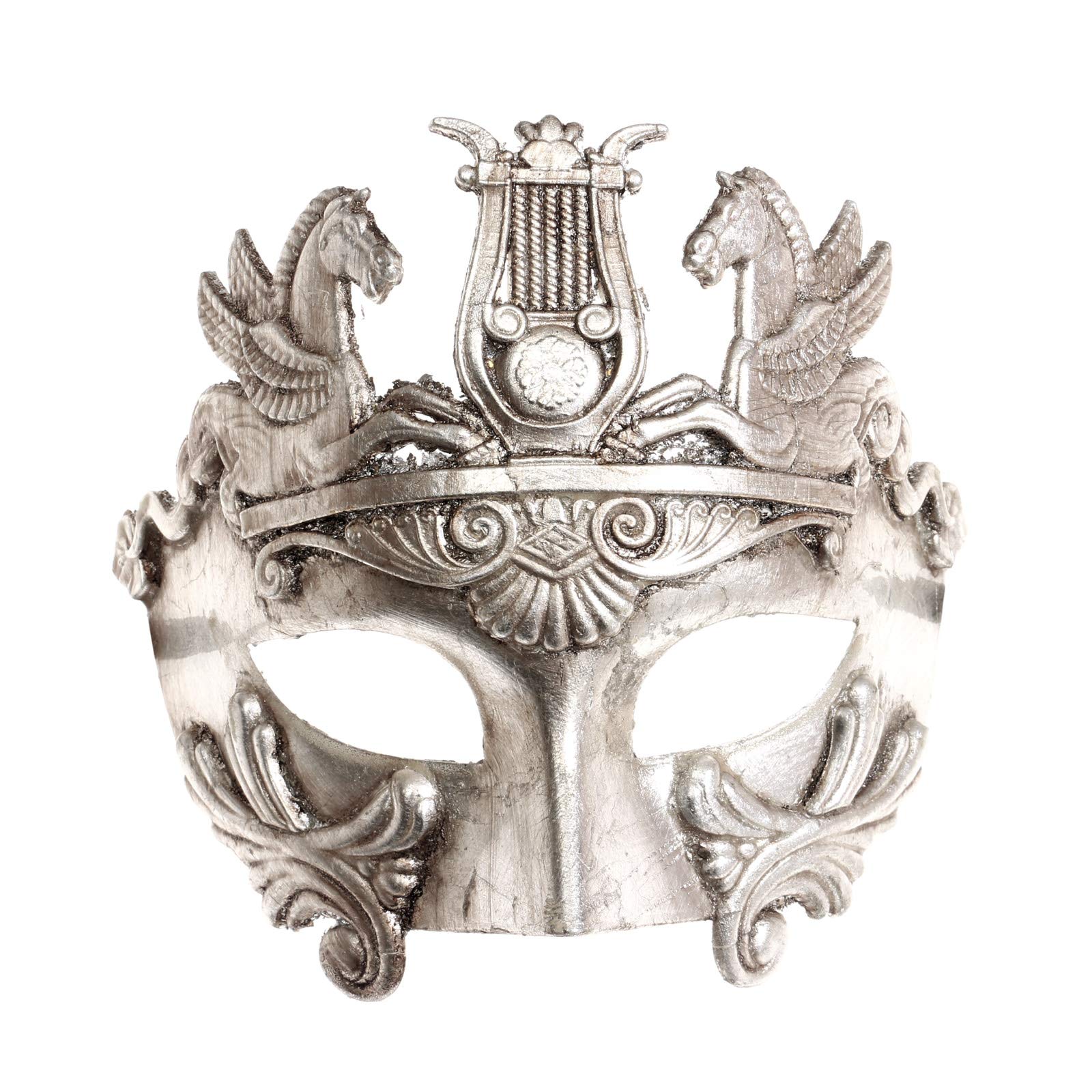 ILOVEMASKS Greek Emperor Silver & Silver Swan Laser Cut Masquerade Couple Mask