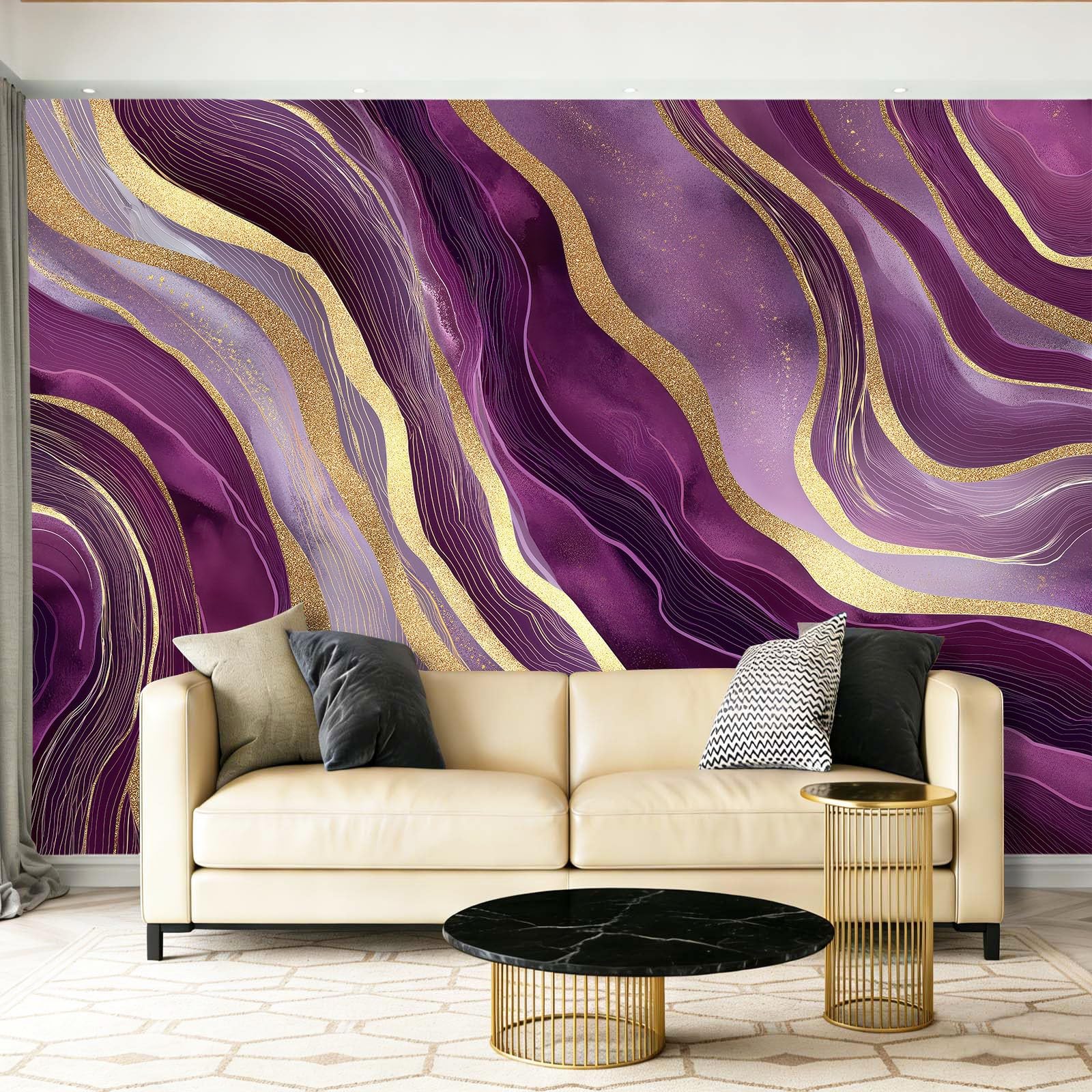 Fototapeta abstrakcyjna falista marmurowa tapeta ścienna fioletowy plakat fotograficzny do sypialni salonu TV ściana 250 x 175 cm