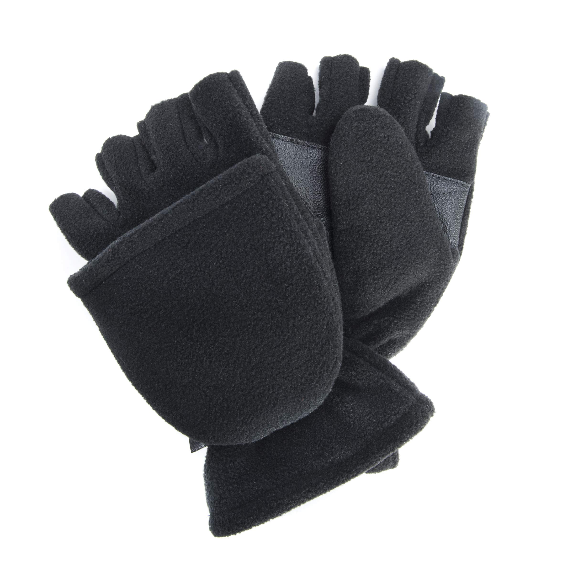 MUK LUKS mens Flip Mittens, Black, Large US