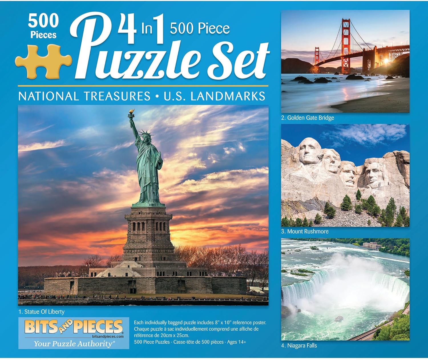 Bits and Pieces – 4-in-1 Multi-Pack Jigsaw Puzzles for Adults – US Landmarks Jigsaw Puzzle Set Bundle, Completed Puzzle Size: 1000 Pieces Each 20" x 27"