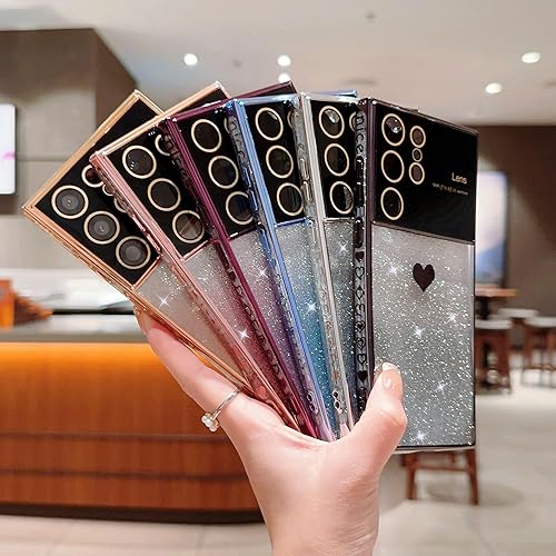 Miniatura 6 de phylla Funda protectora suave a prueba de golpes para Samsung Galaxy S22 Ultra 0.18 oz con corazón degradado con purpurina y patrón lateral,