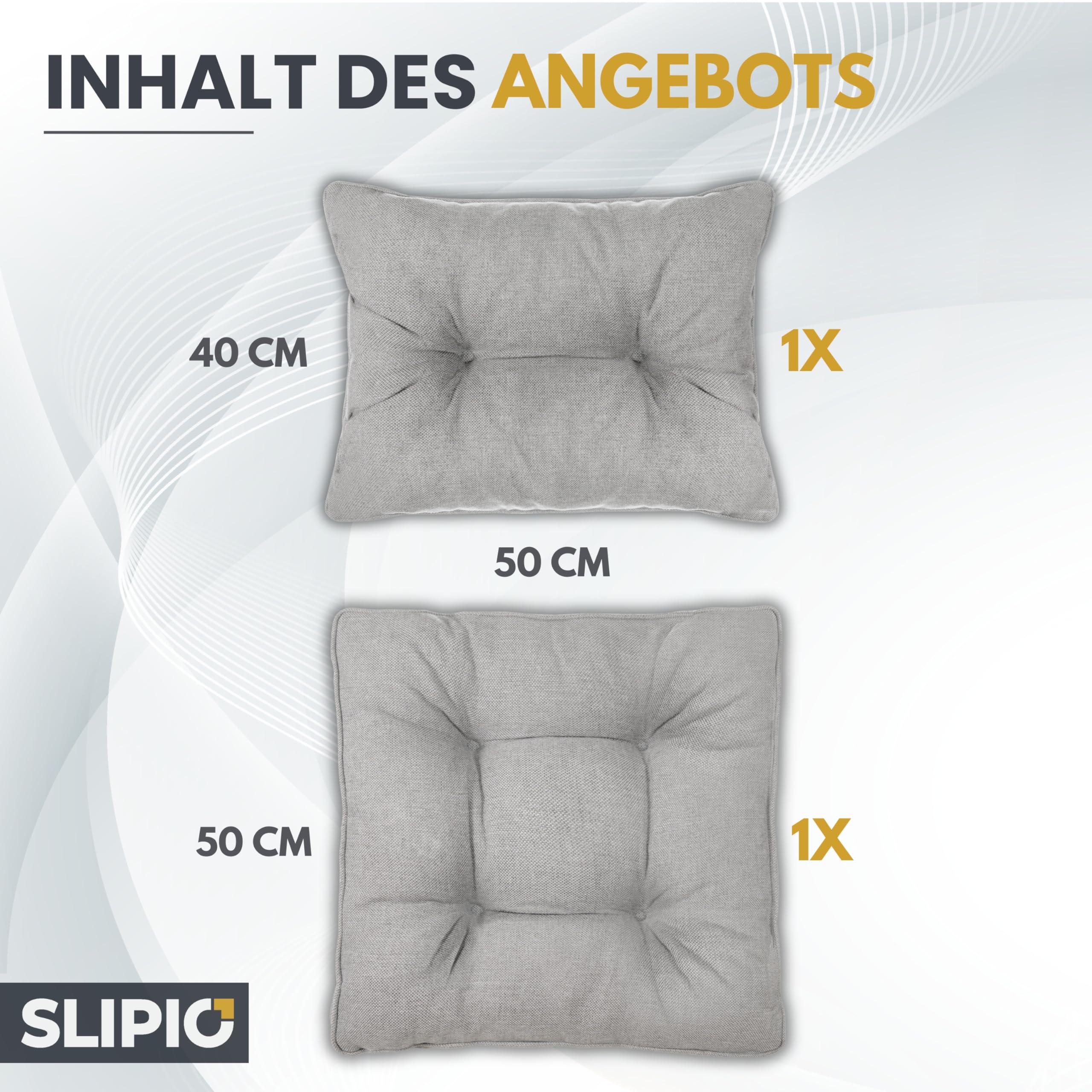 Outdoor Kissen für Gartenmöbel | Wasserfest Sitzkissen 50x40 cm & Rückenkissen 50x40 cm Polster Set für Gartenstühle | Hoch FÜLLPRO+ Füllung | Lounge Auflagen Stuhl, Gartenbank | Grau