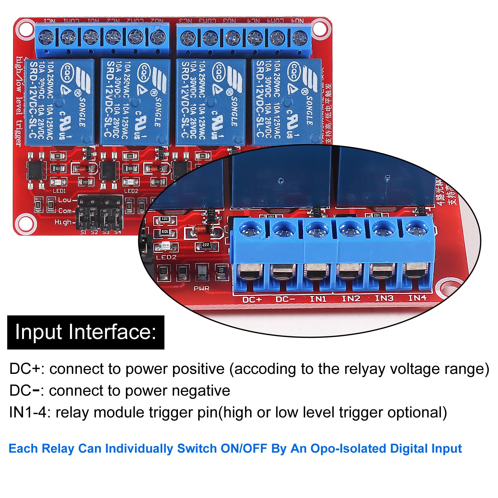 Snapklik.com : AOICRIE 4pcs 12V Relay Module 4 Channel Relay Board