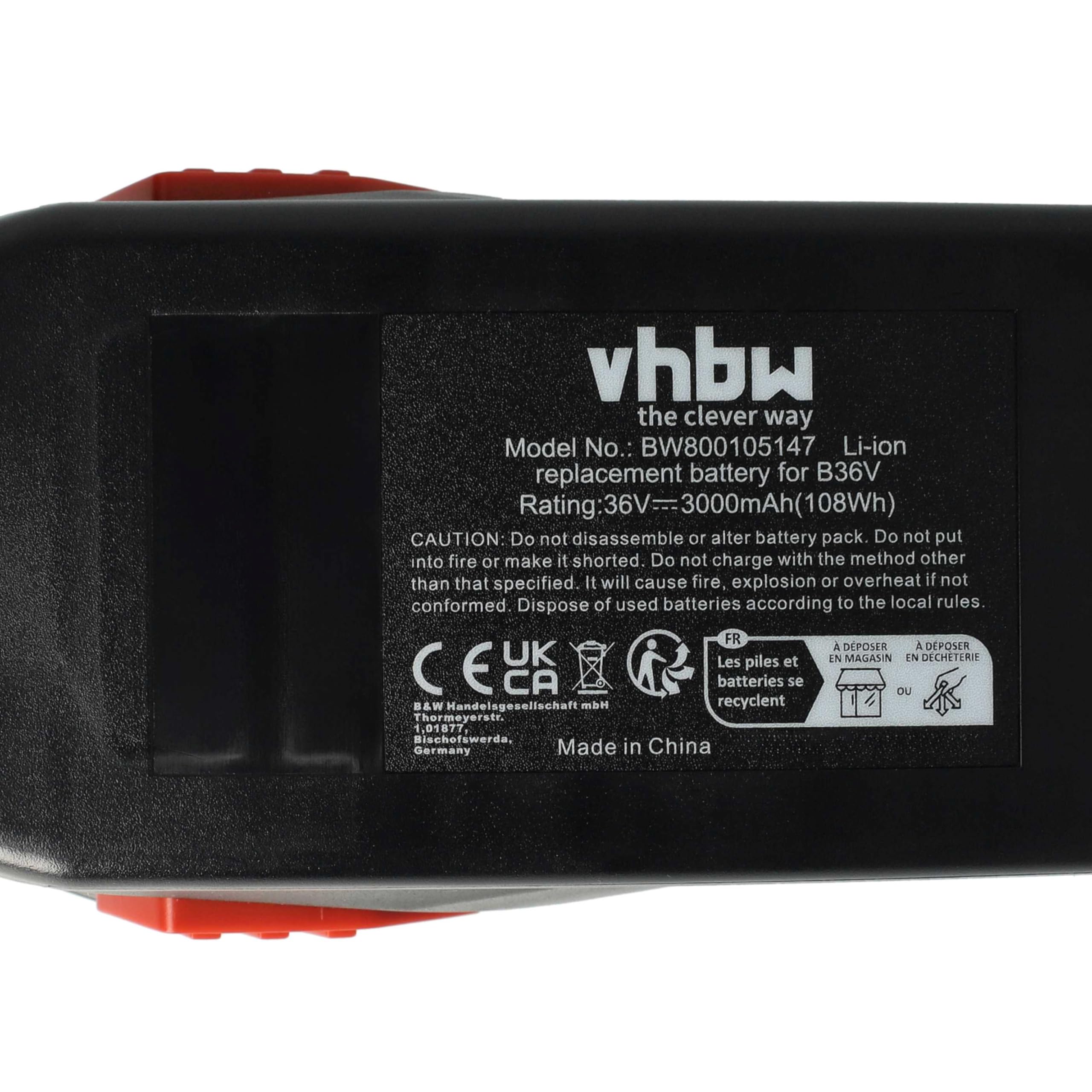 vhbw 3x batteria compatibile con Hilti TE6-ALi, TE6-A36, TE 6A, TE6A, TE 6-A36 AVR, TE 500-A36, CPC 36V utensile elettrico (3000 mAh, Li-Ion, 36 V)